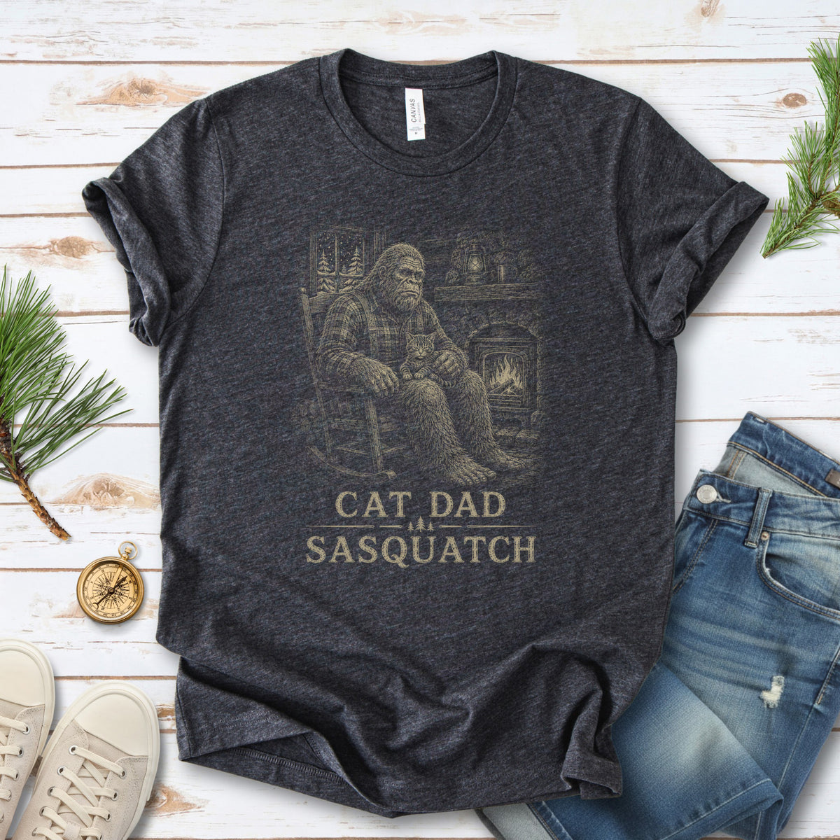 Cat Dad Sasquatch T-Shirt – Funny Bigfoot Cat Lover Tee