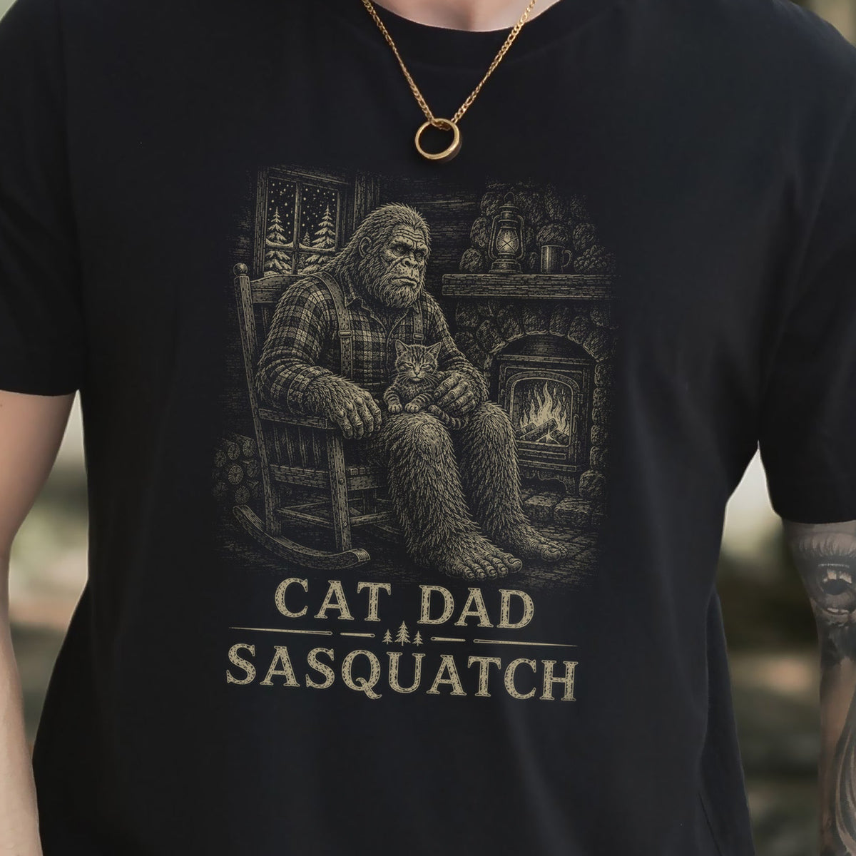 Cat Dad Sasquatch T-Shirt – Funny Bigfoot Cat Lover Tee