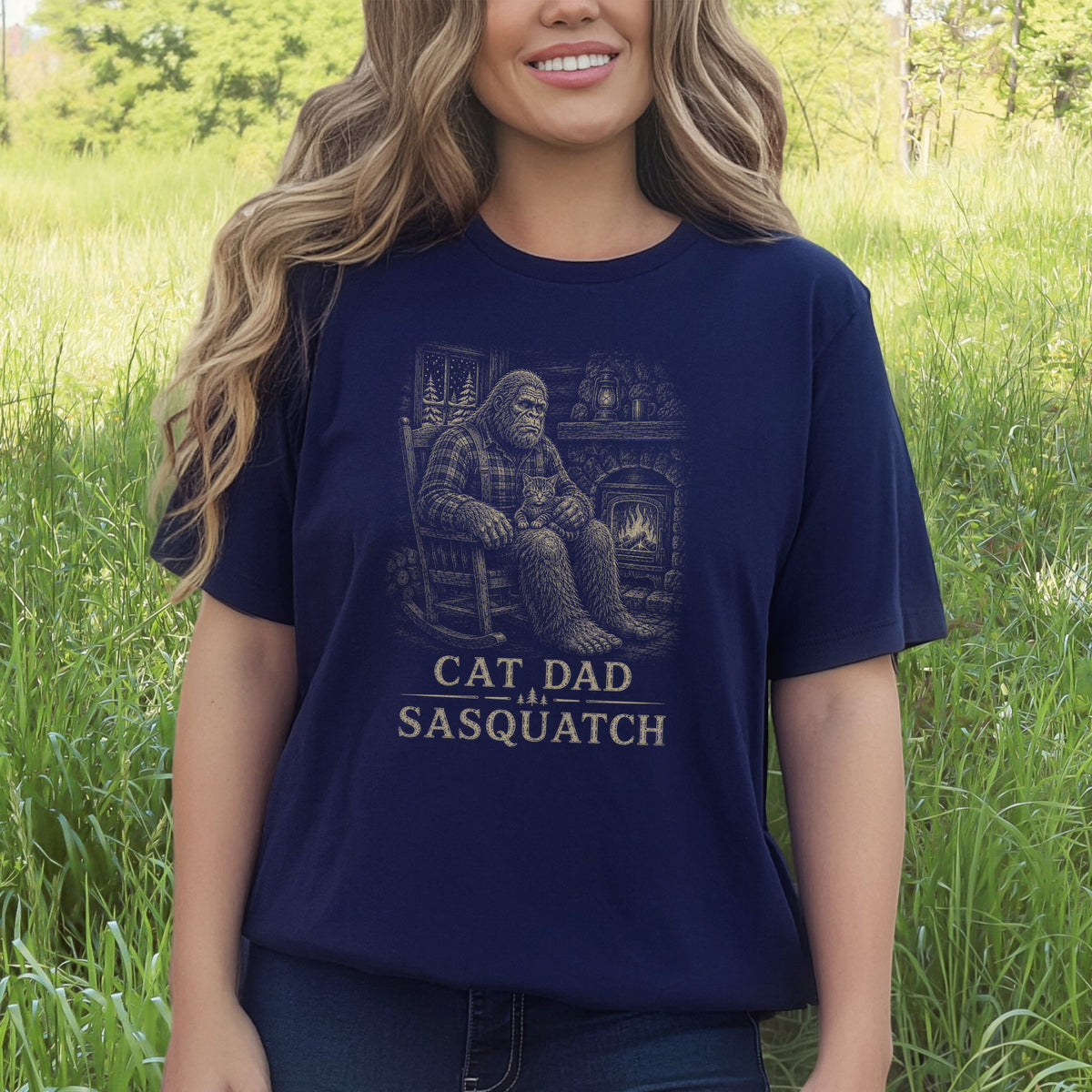 Cat Dad Sasquatch T-Shirt – Funny Bigfoot Cat Lover Tee