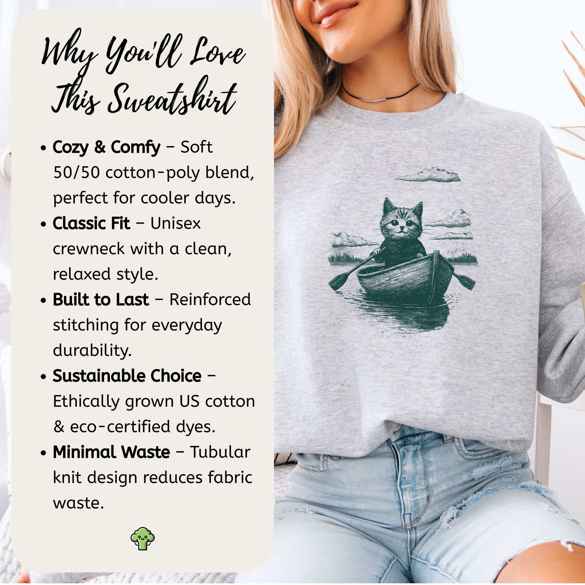 Mysterious Rowboat Cat Sweatshirt – Surreal Moody Art Style