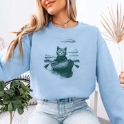 Mysterious Rowboat Cat Sweatshirt – Surreal Moody Art Style