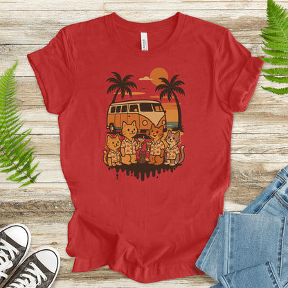 Beach Vacation Cats T-Shirt – Retro Van Life Sunset Tee for Cat Lovers