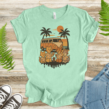 Beach Vacation Cats T-Shirt – Retro Van Life Sunset Tee for Cat Lovers