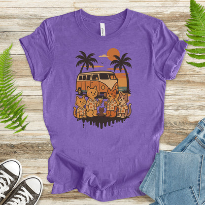 Beach Vacation Cats T-Shirt – Retro Van Life Sunset Tee for Cat Lovers