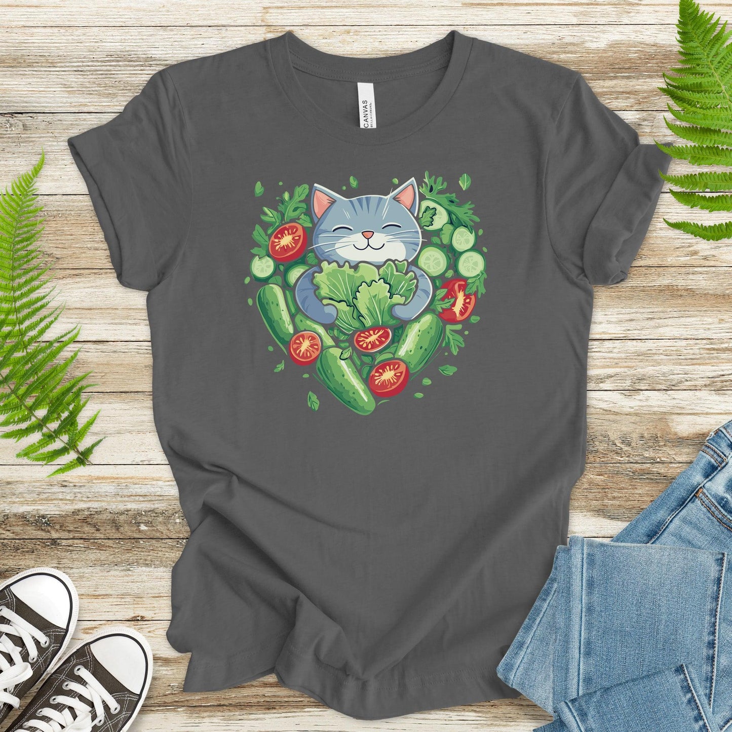 Cat Hugging Vegetables – Healthy Love T-Shirt - TShirtree