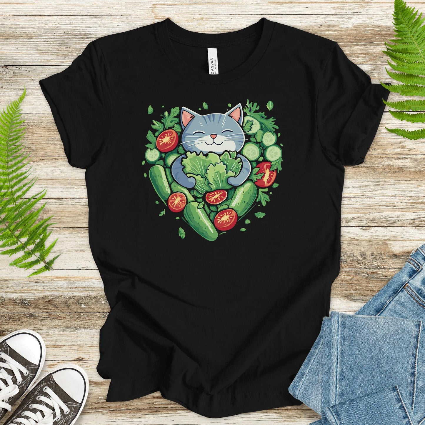 Cat Hugging Vegetables – Healthy Love T-Shirt - TShirtree