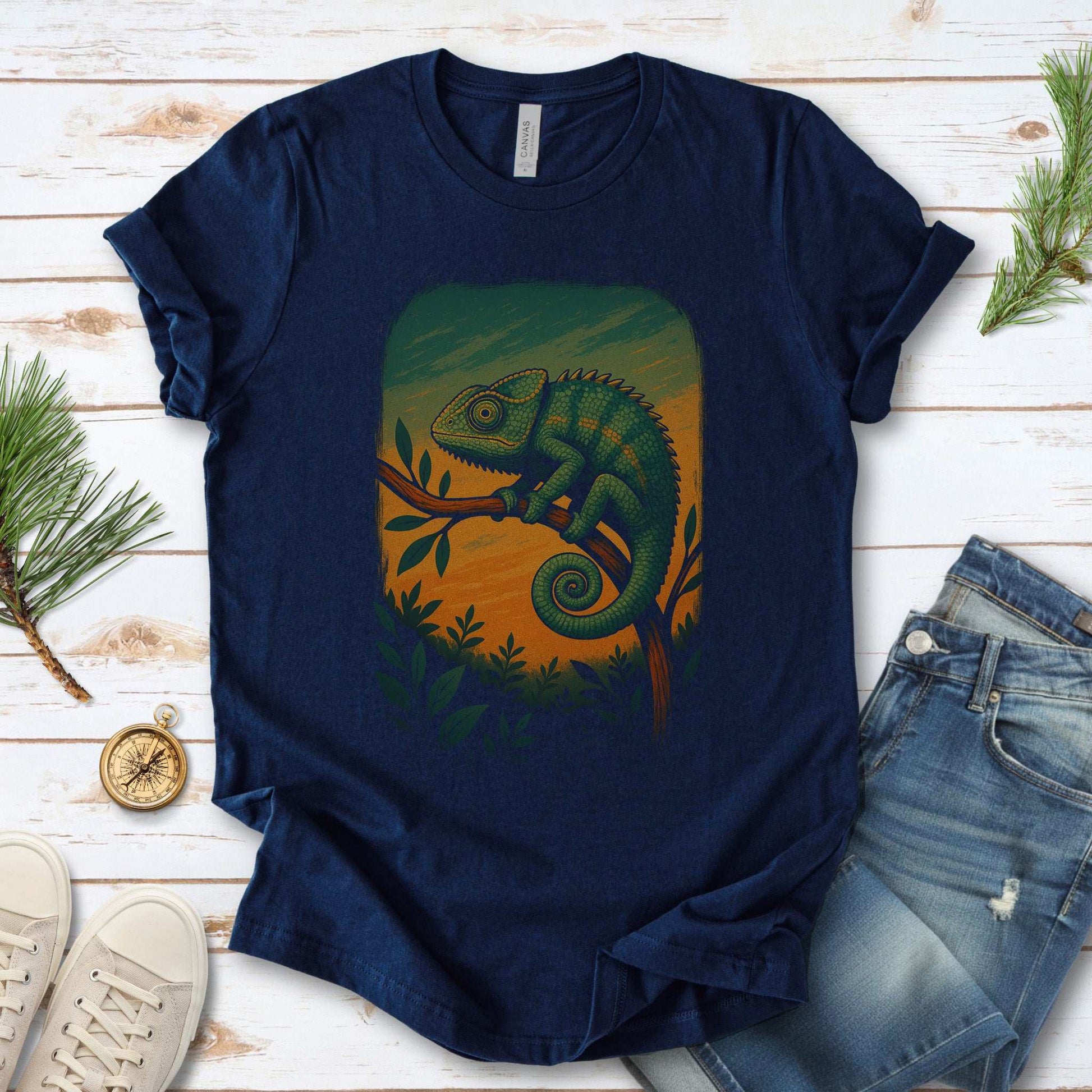 Chameleon in Grove T-Shirt – Nature-Inspired Reptile Art Tee