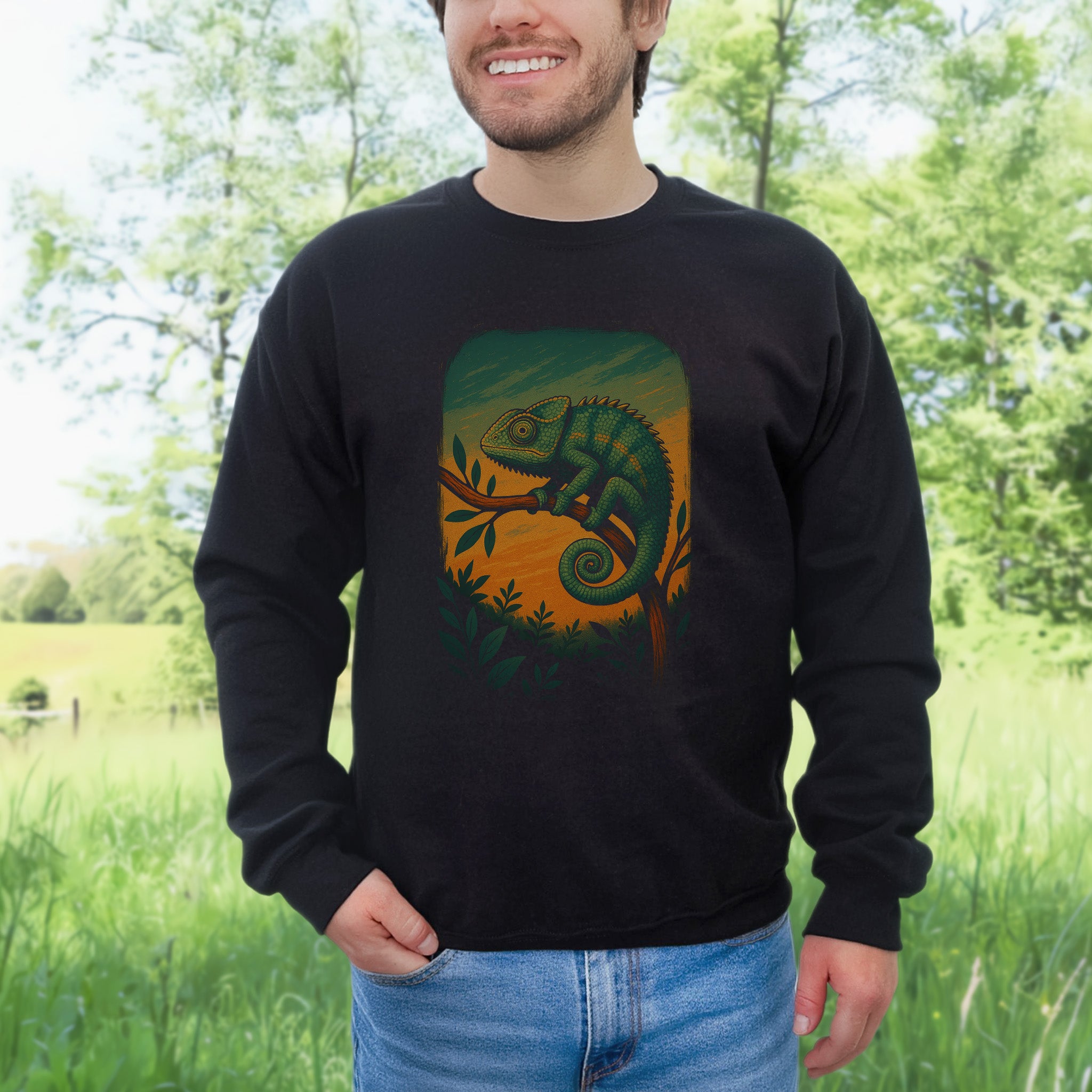 Chameleon Reptile Aesthetic Sweatshirt – Goblincore Nature Vibes Gift