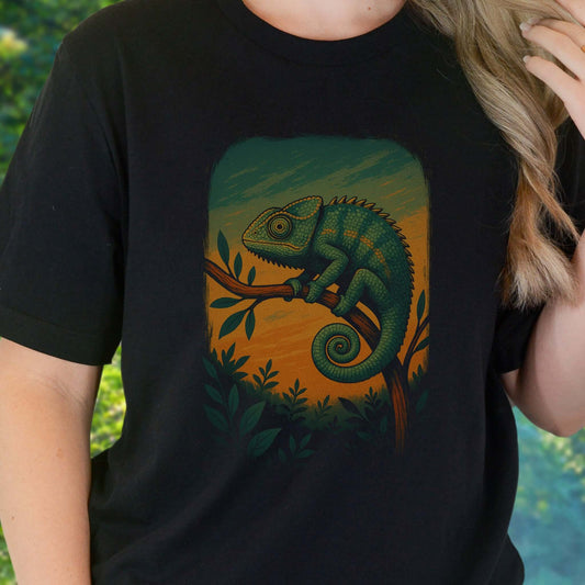 Chameleon in Grove T-Shirt – Nature-Inspired Reptile Art Tee