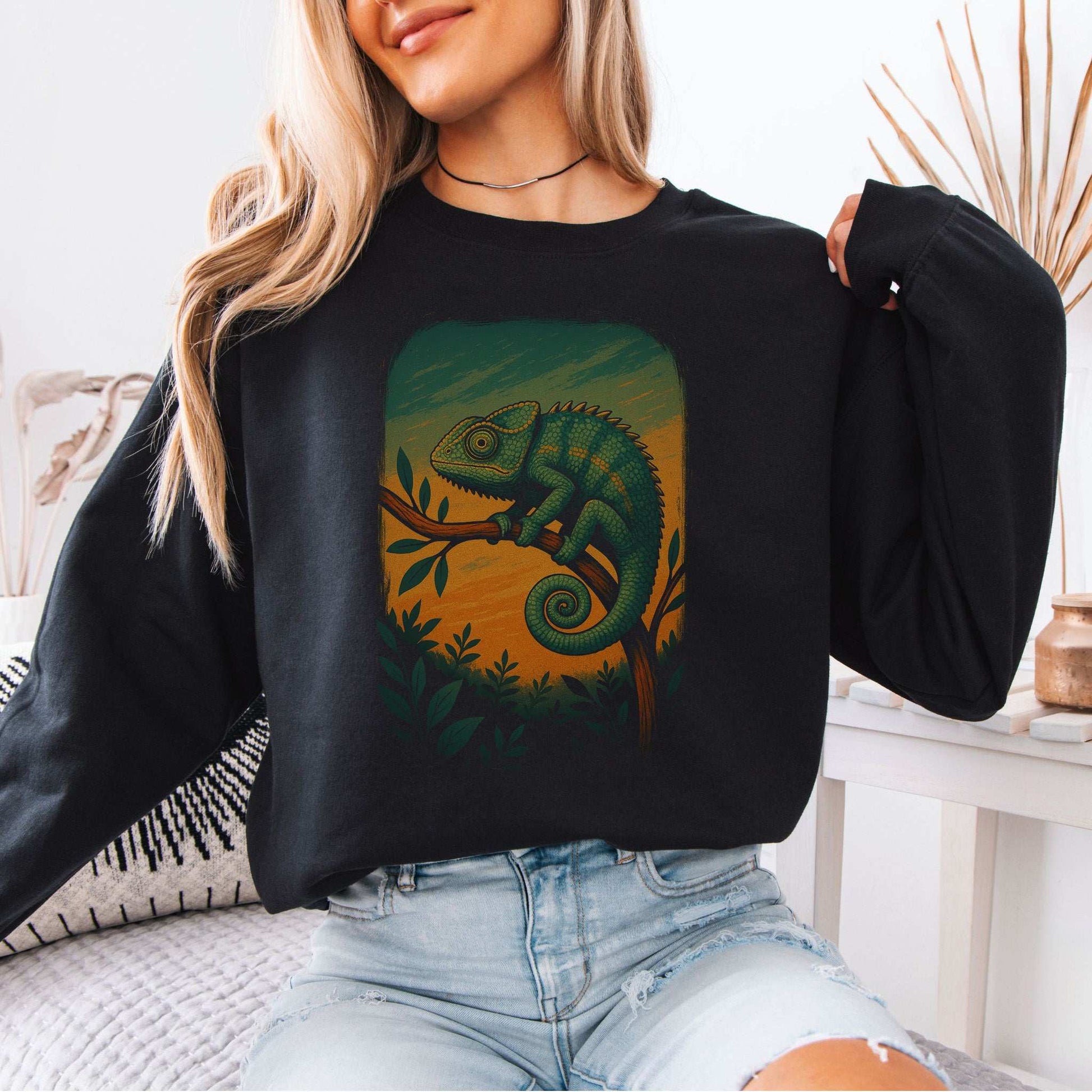 Chameleon Reptile Aesthetic Sweatshirt – Goblincore Nature Vibes Gift
