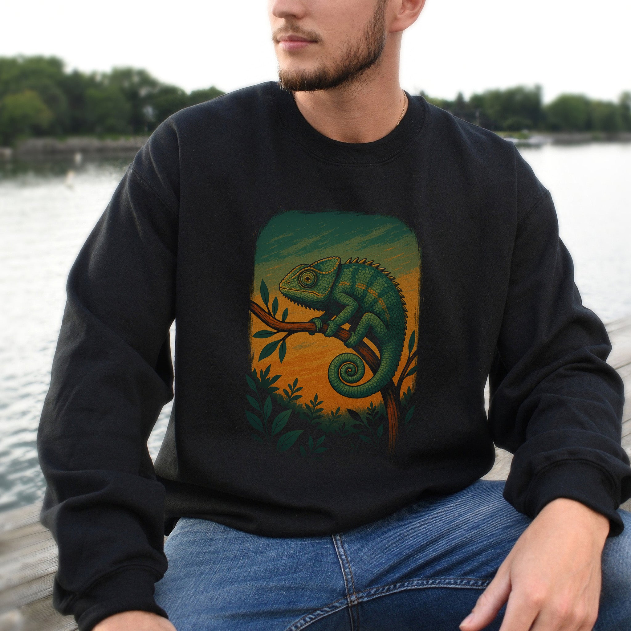Chameleon Reptile Aesthetic Sweatshirt – Goblincore Nature Vibes Gift