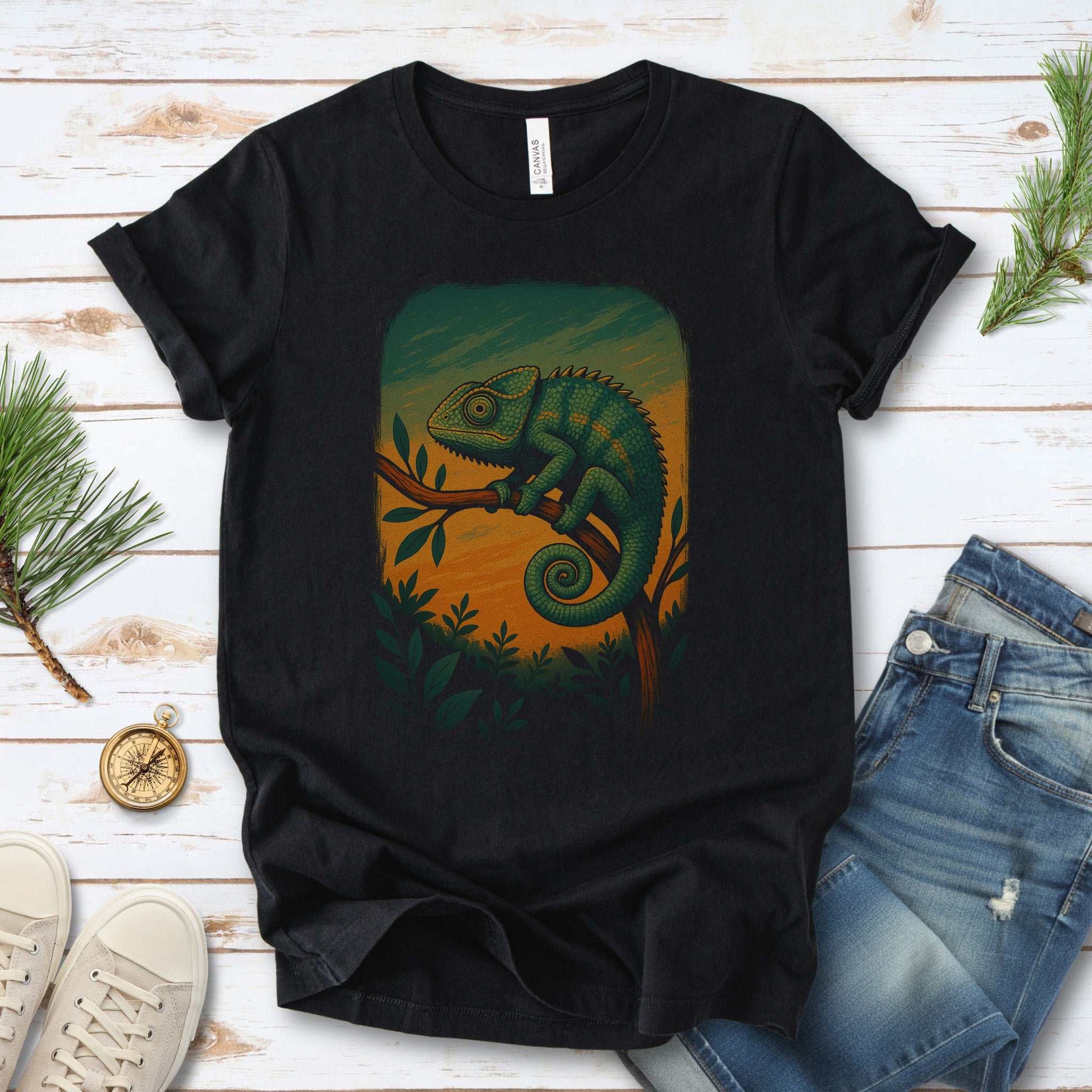 Chameleon in Grove T-Shirt – Nature-Inspired Reptile Art Tee