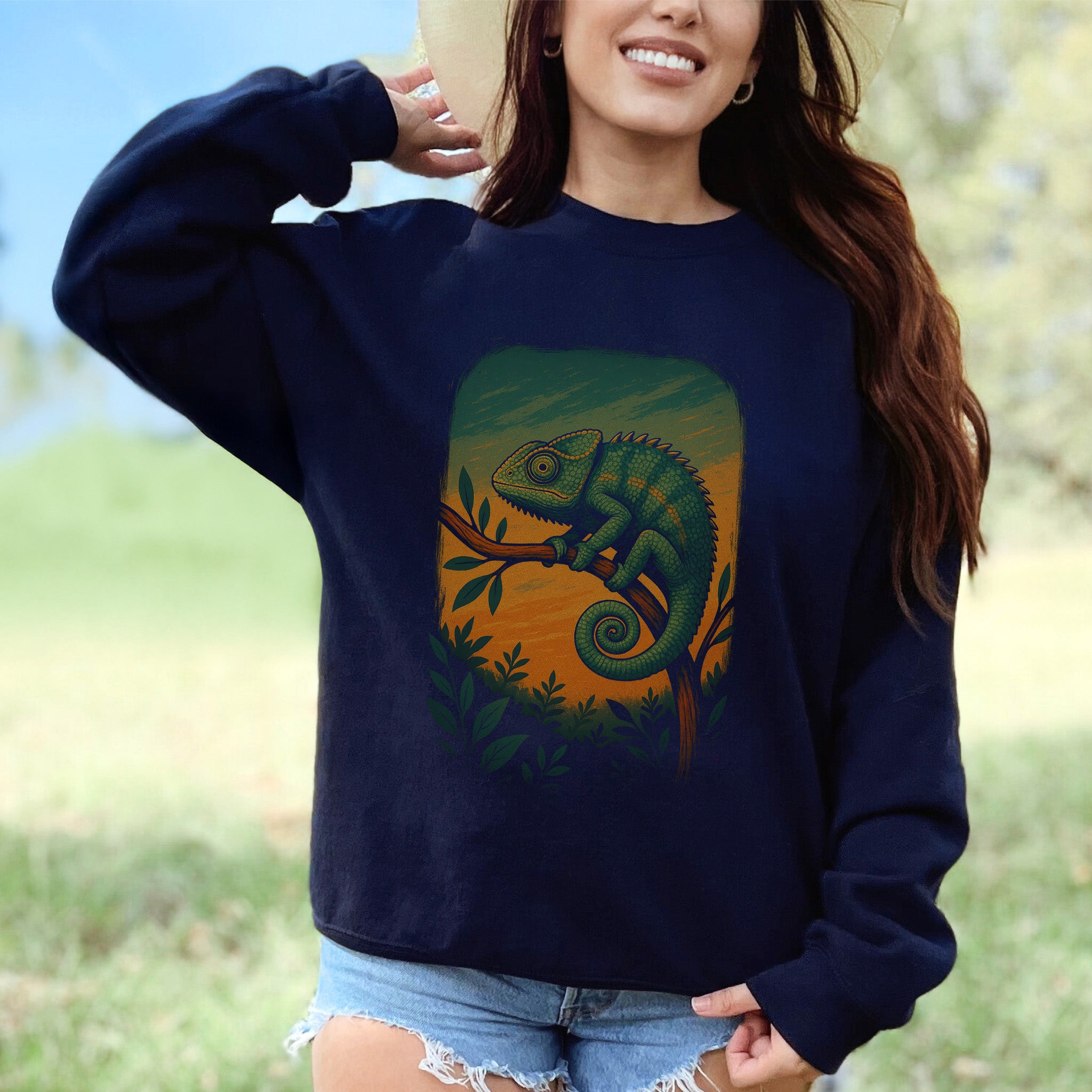 Chameleon Reptile Aesthetic Sweatshirt – Goblincore Nature Vibes Gift