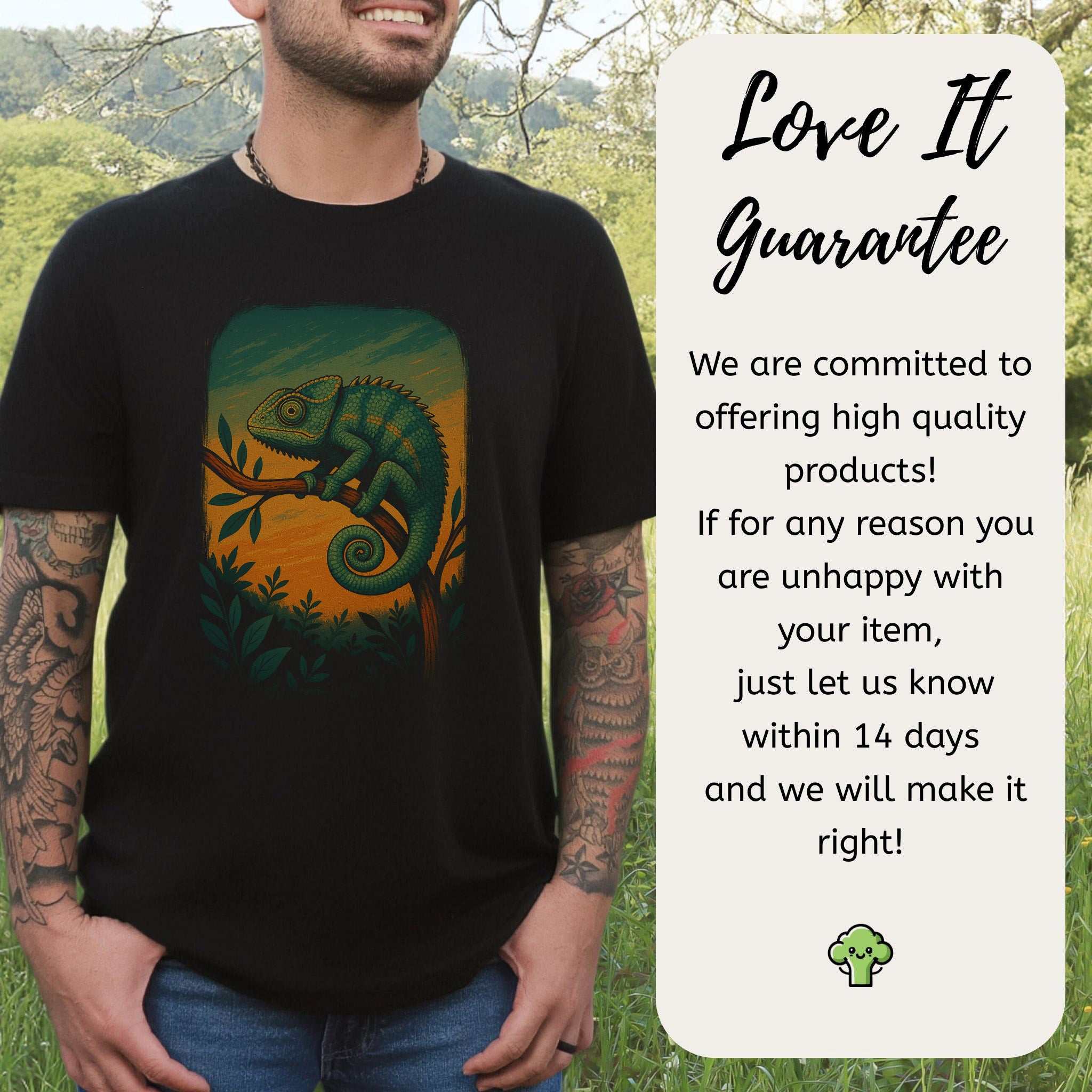 Chameleon in Grove T-Shirt – Nature-Inspired Reptile Art Tee