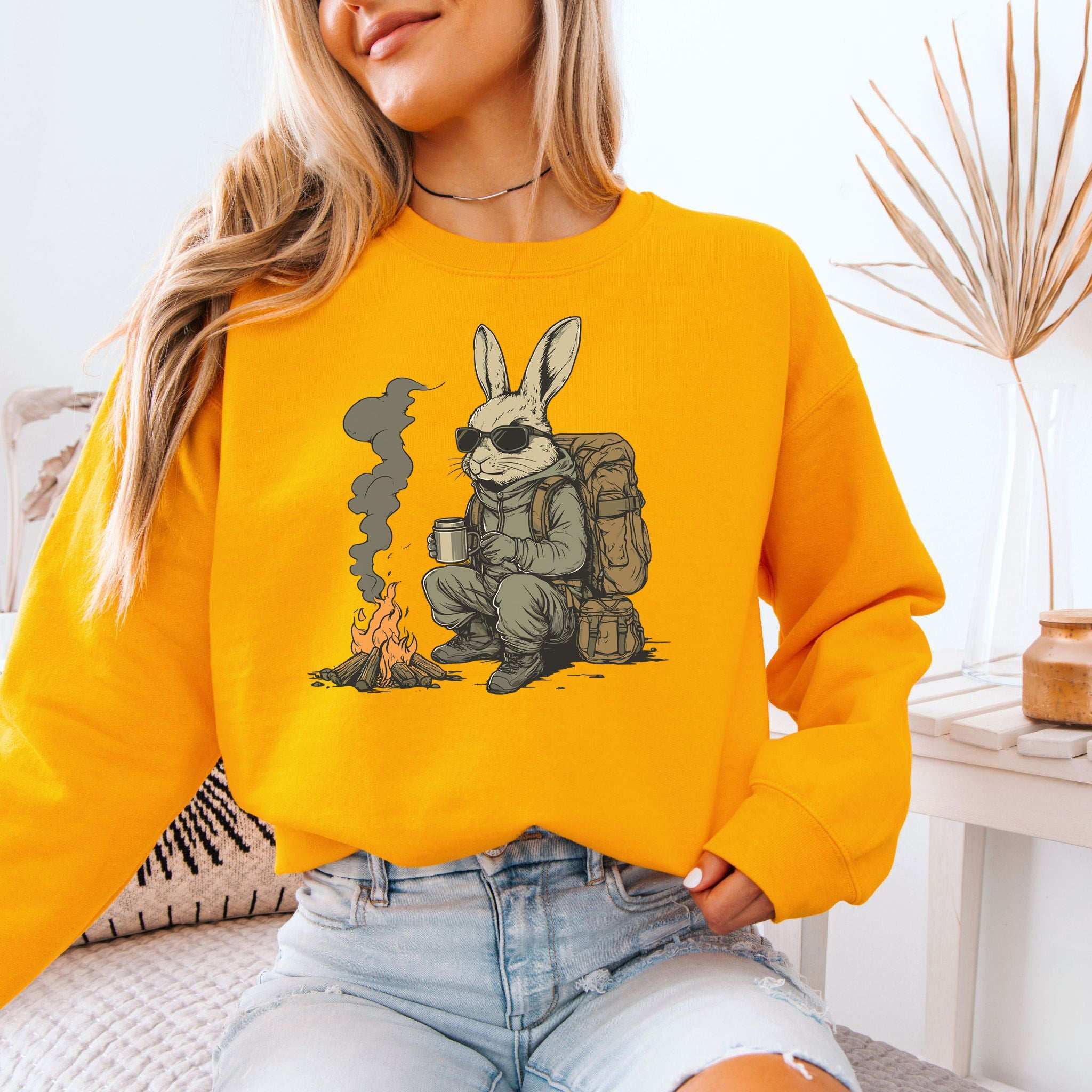 Campfire Rabbit Sweatshirt – Cozy Adventure Gift for Nature-Loving Bunnies