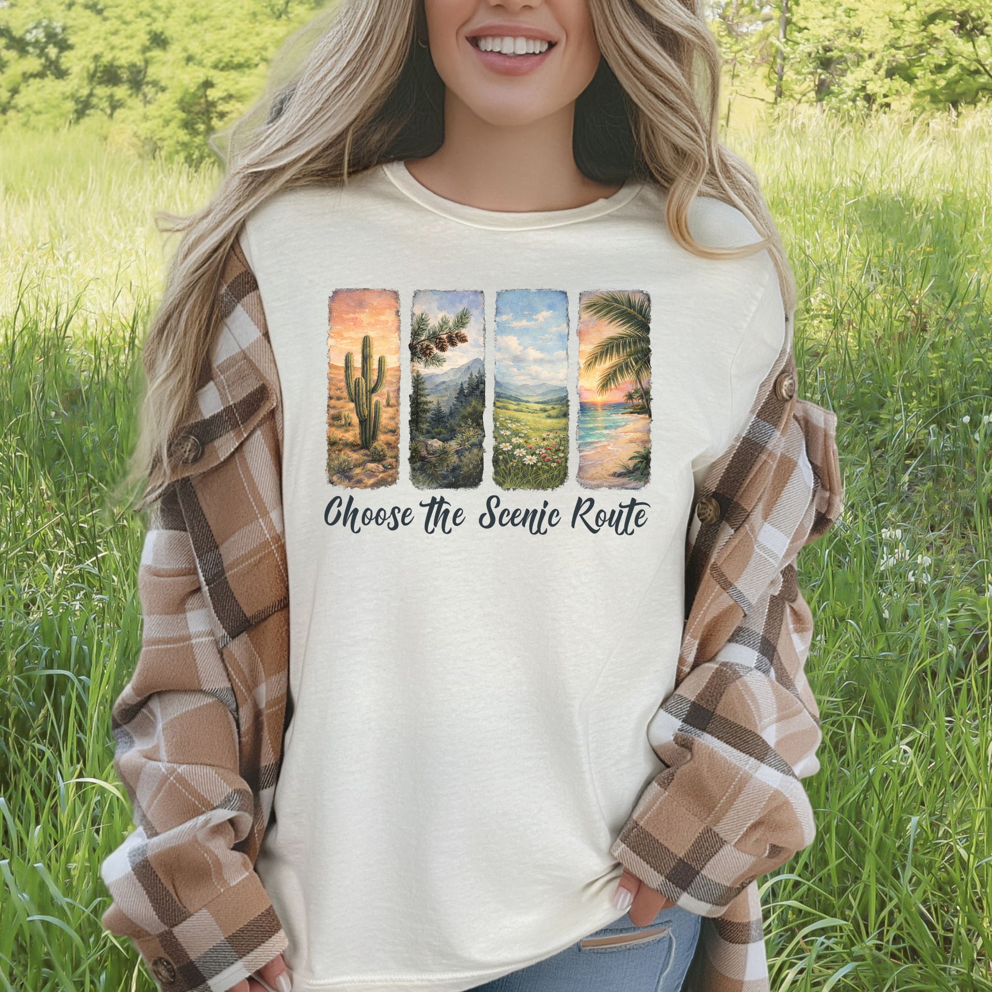 Choose the Scenic Route Botanical Nature T-Shirt – Retro Adventure Art