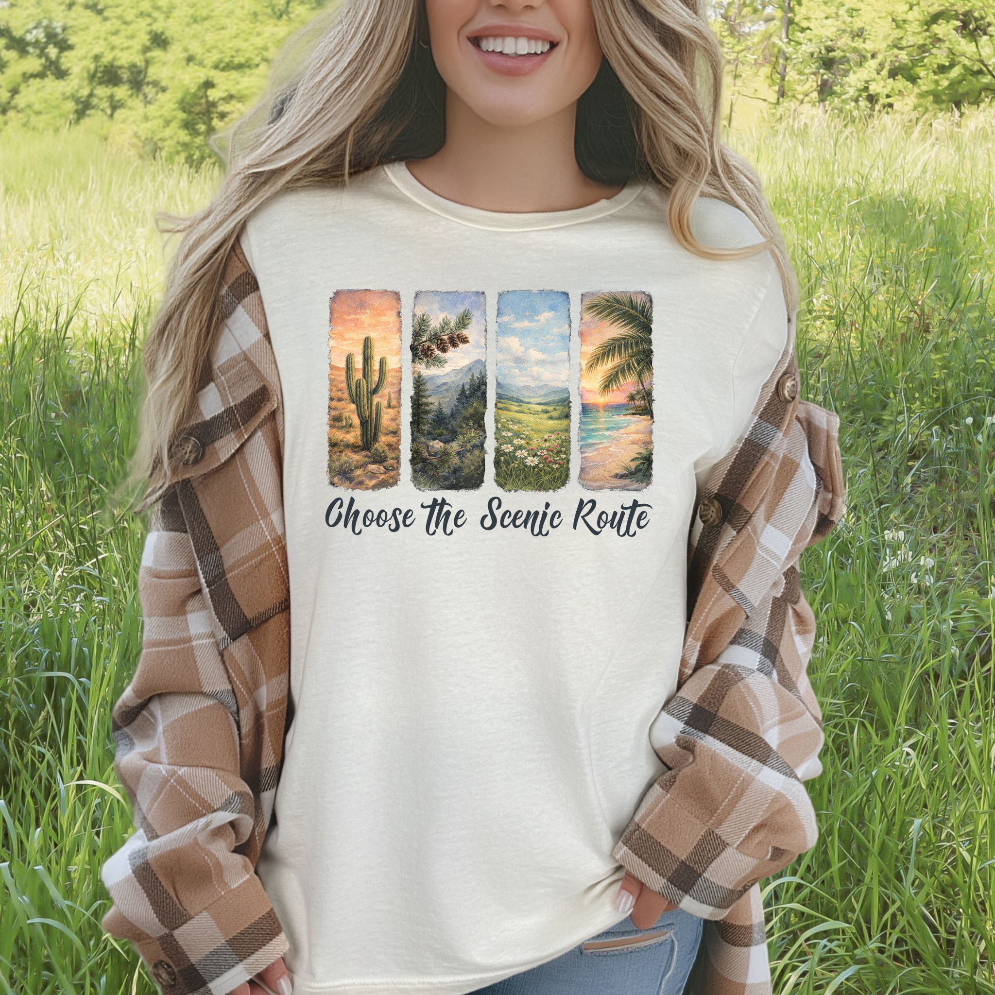 Choose the Scenic Route Botanical Nature T-Shirt – Retro Adventure Art