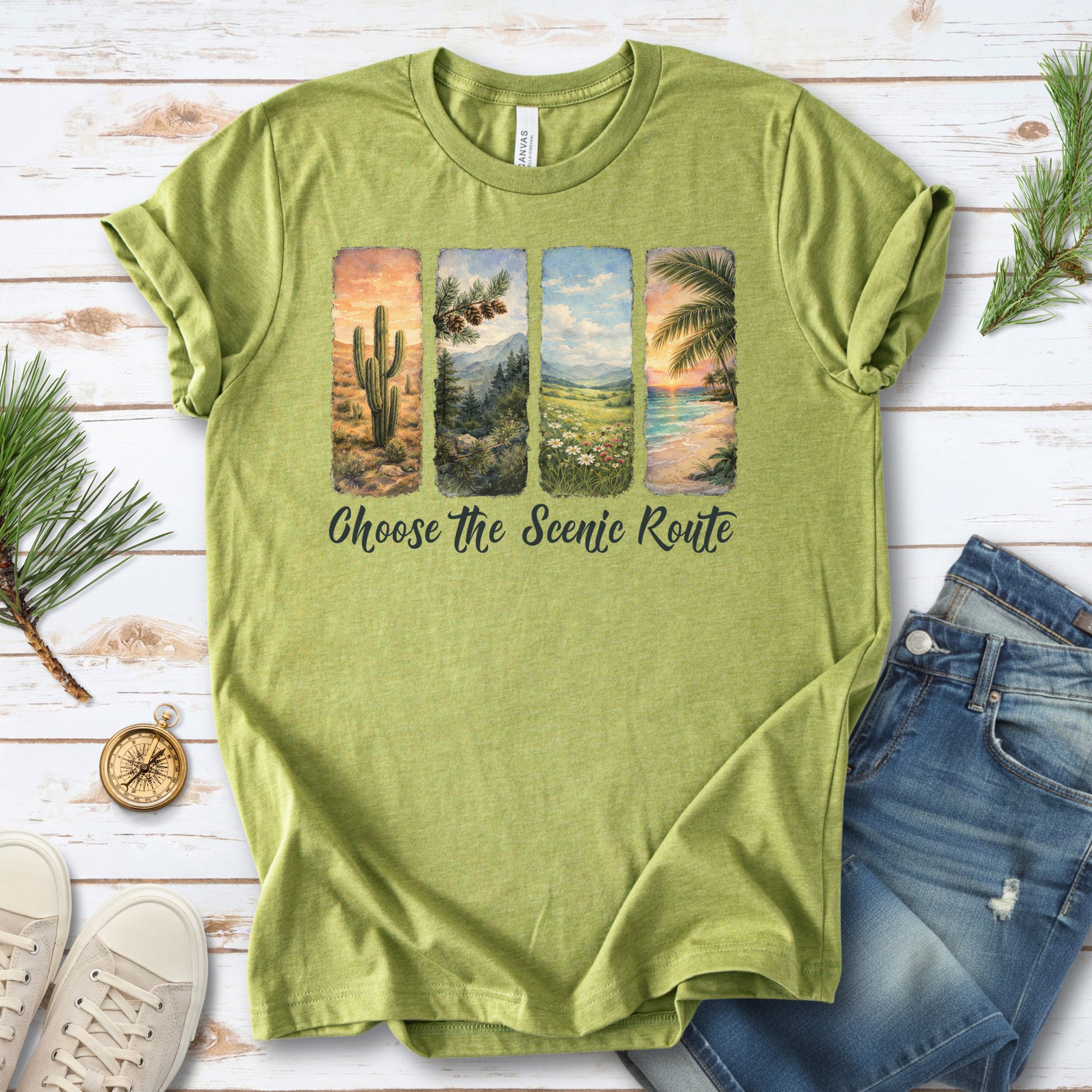 Choose the Scenic Route Botanical Nature T-Shirt – Retro Adventure Art