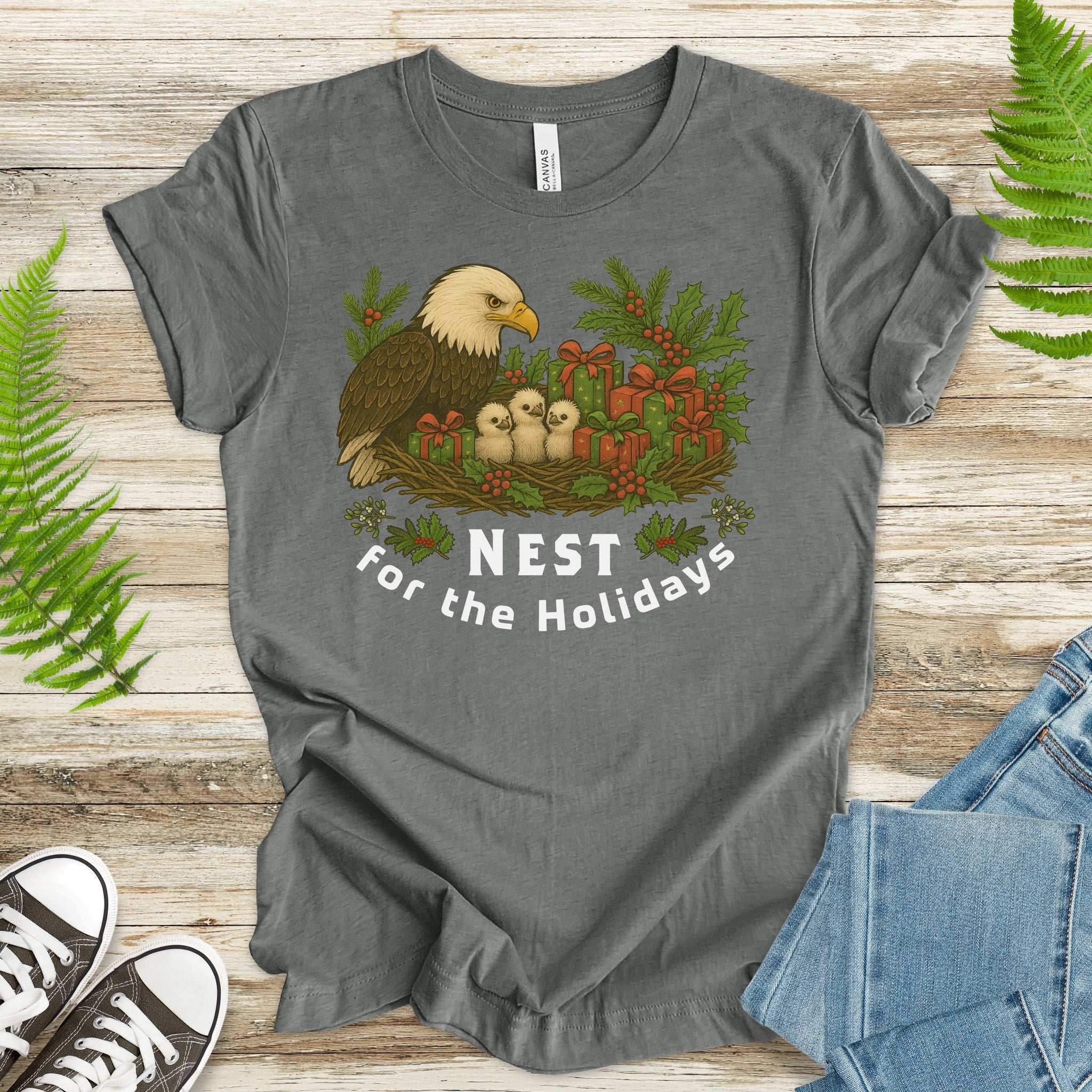 Nest for the Holidays T-Shirt – Funny Bald Eagle Christmas Tee