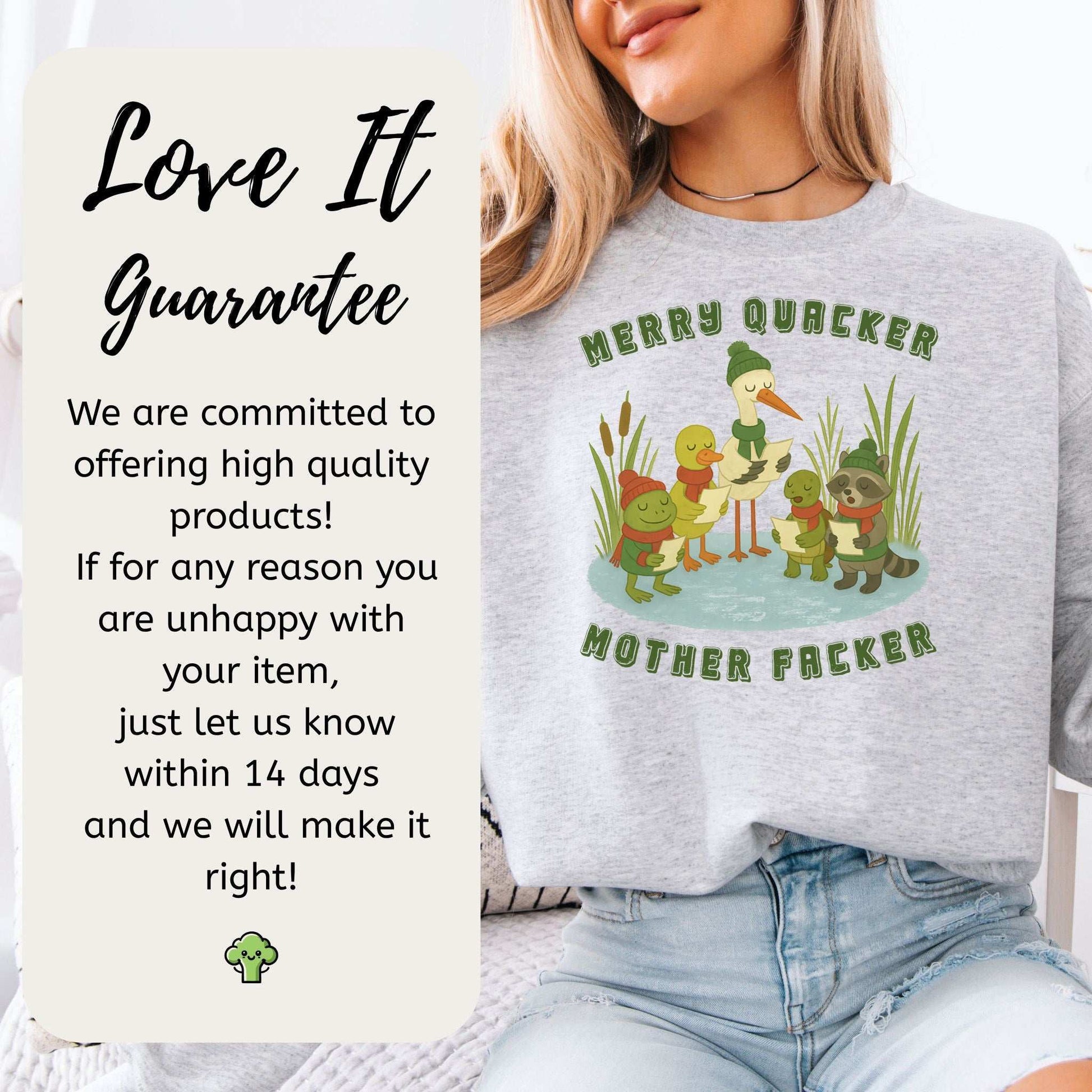 Merry Quacker Choir Sweatshirt – Funny Duck, Frog & Raccoon Carolers