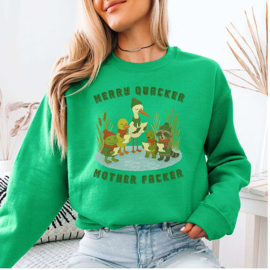 Merry Quacker Choir Sweatshirt – Funny Duck, Frog & Raccoon Carolers
