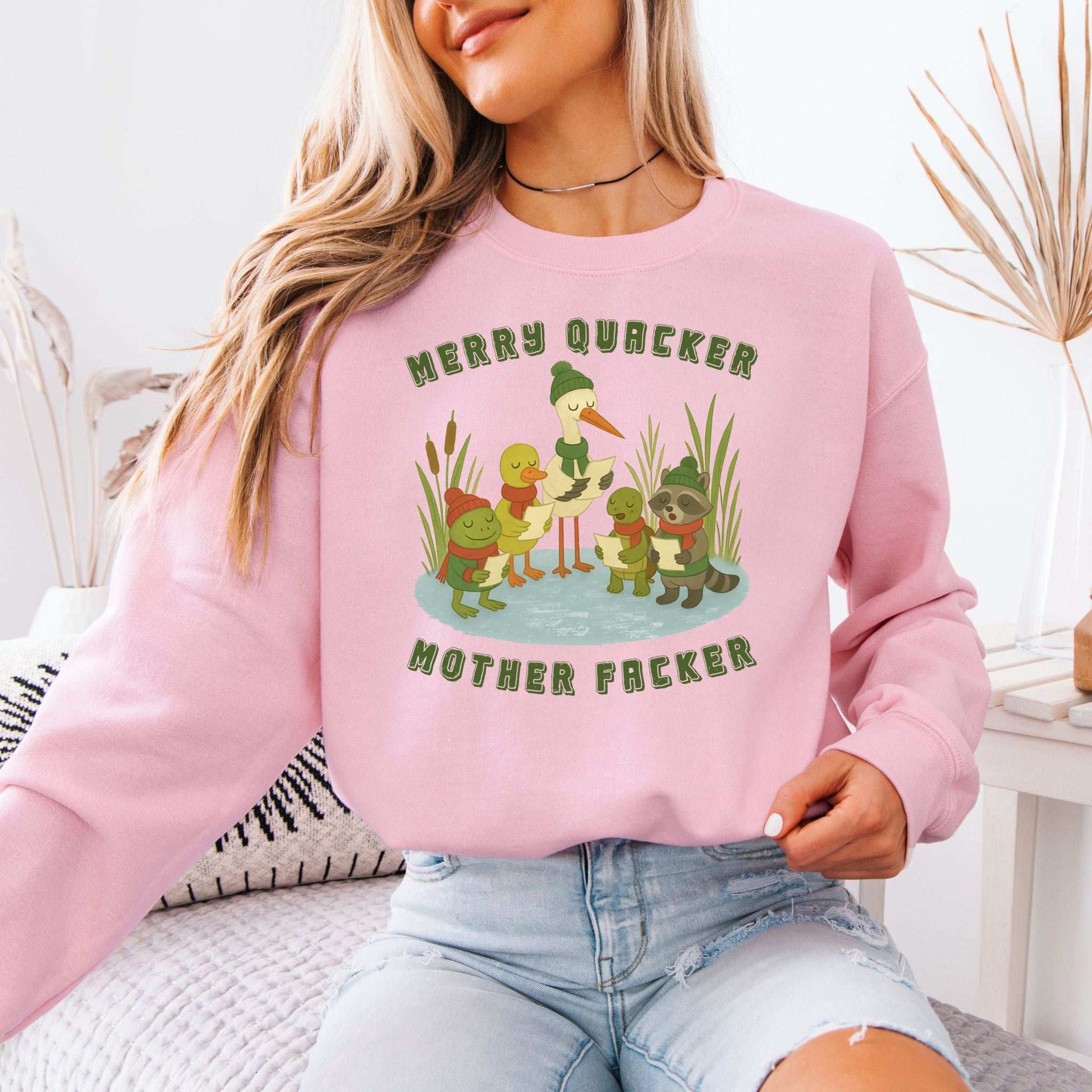 Merry Quacker Choir Sweatshirt – Funny Duck, Frog & Raccoon Carolers