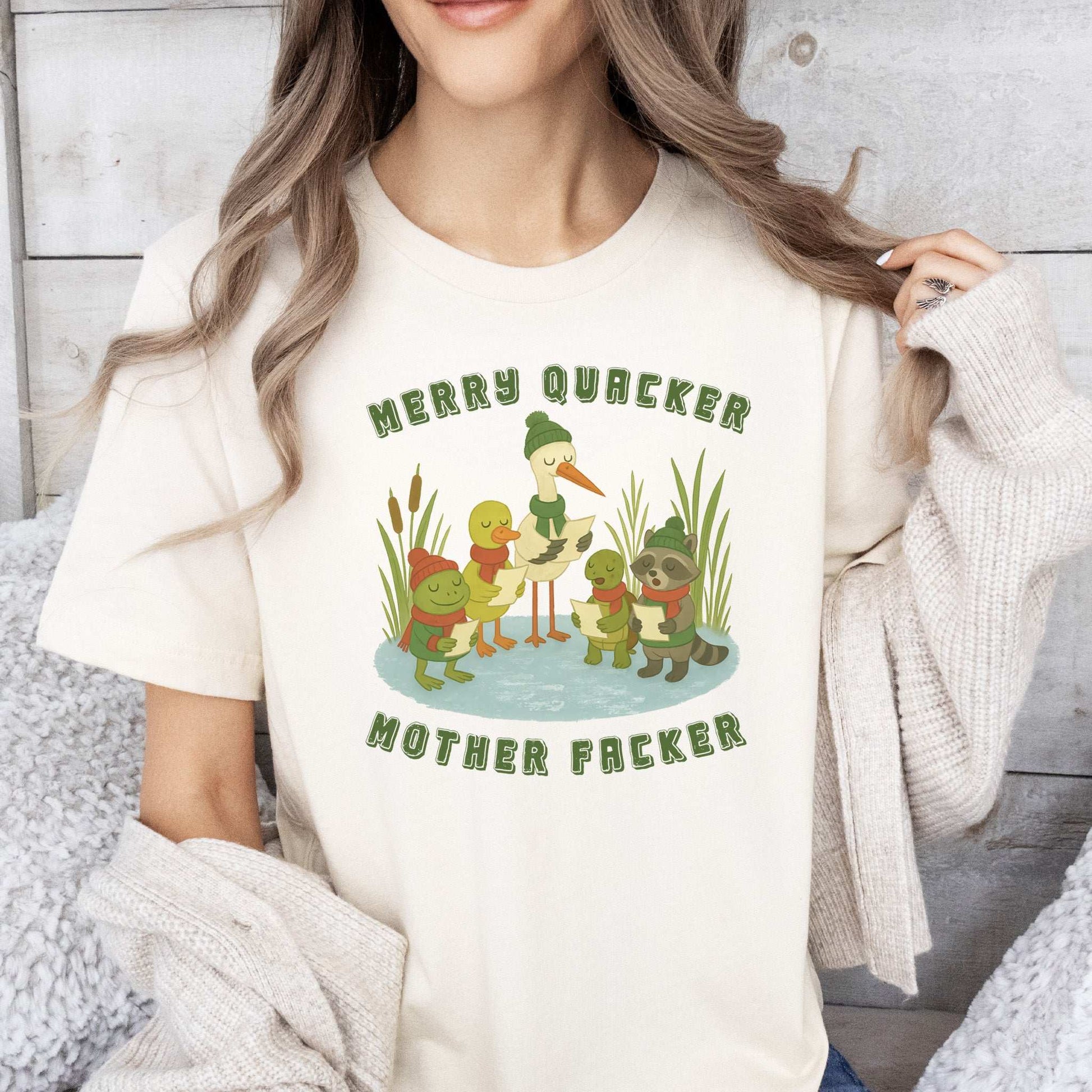 Merry Quacker Choir T-Shirt – Funny Duck, Frog & Raccoon Caroling Tee