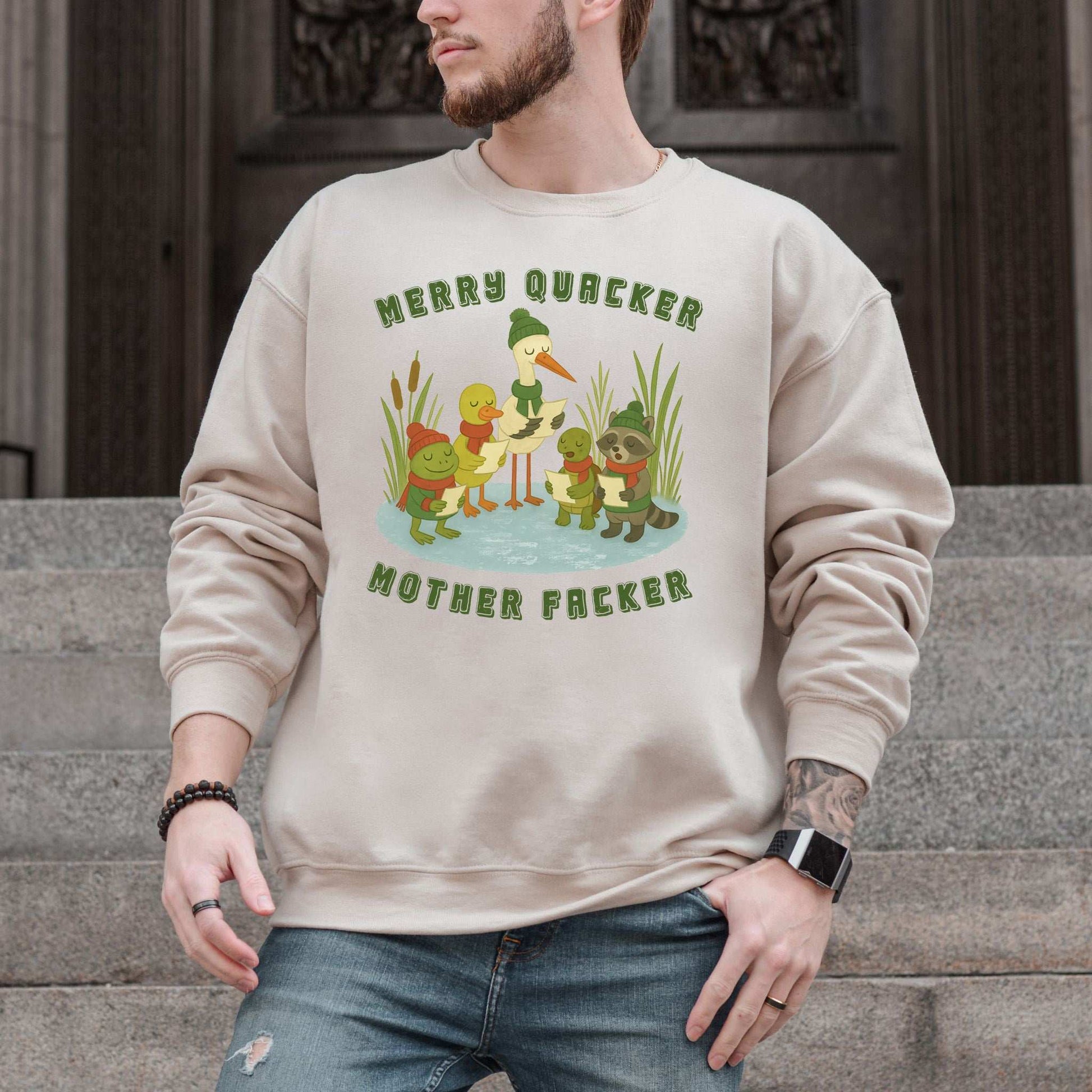 Merry Quacker Choir Sweatshirt – Funny Duck, Frog & Raccoon Carolers