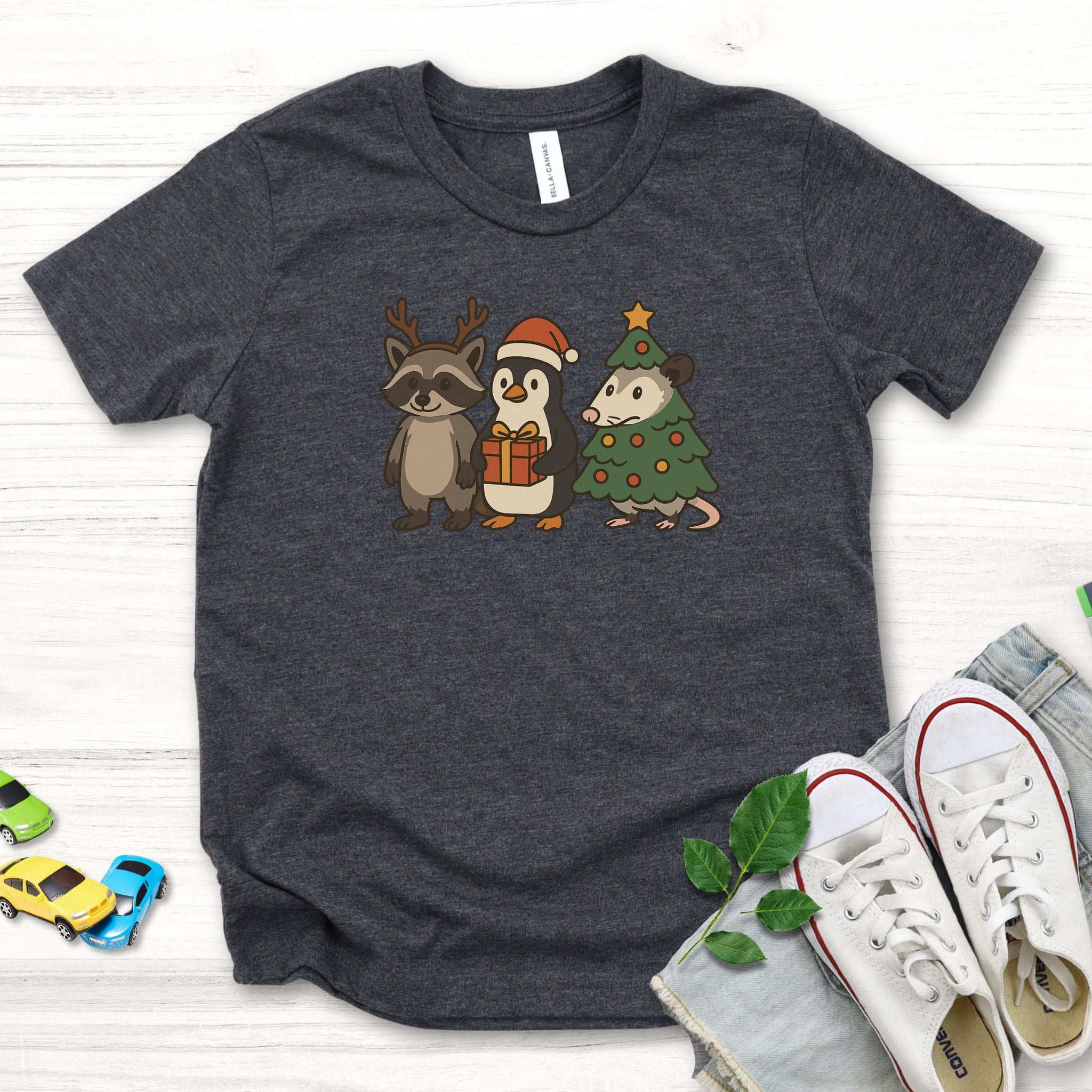 Christmas Critters Youth Tee – Funny Raccoon, Penguin & Possum Shirt