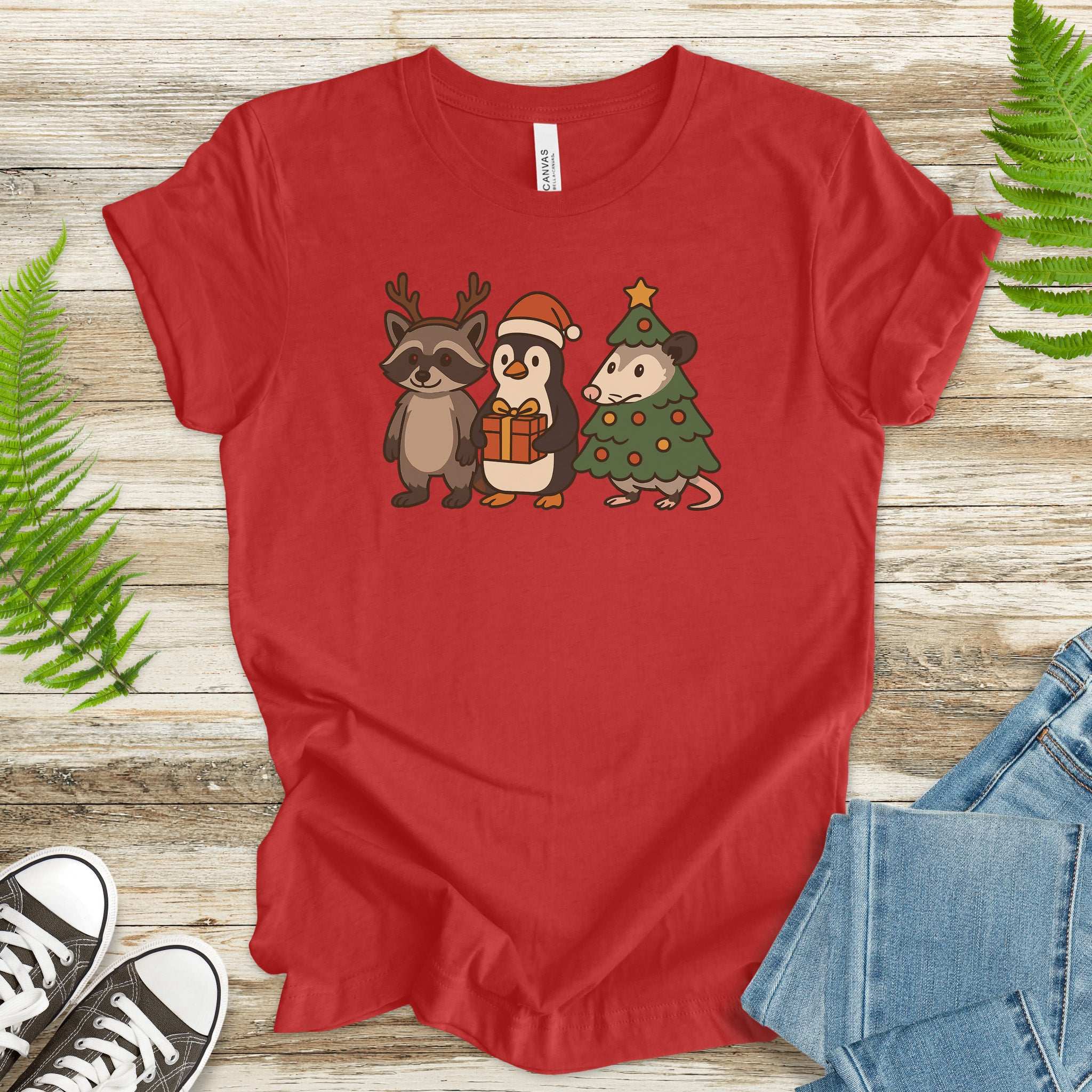 Christmas Critters T-Shirt – Funny Raccoon, Penguin & Possum Tee