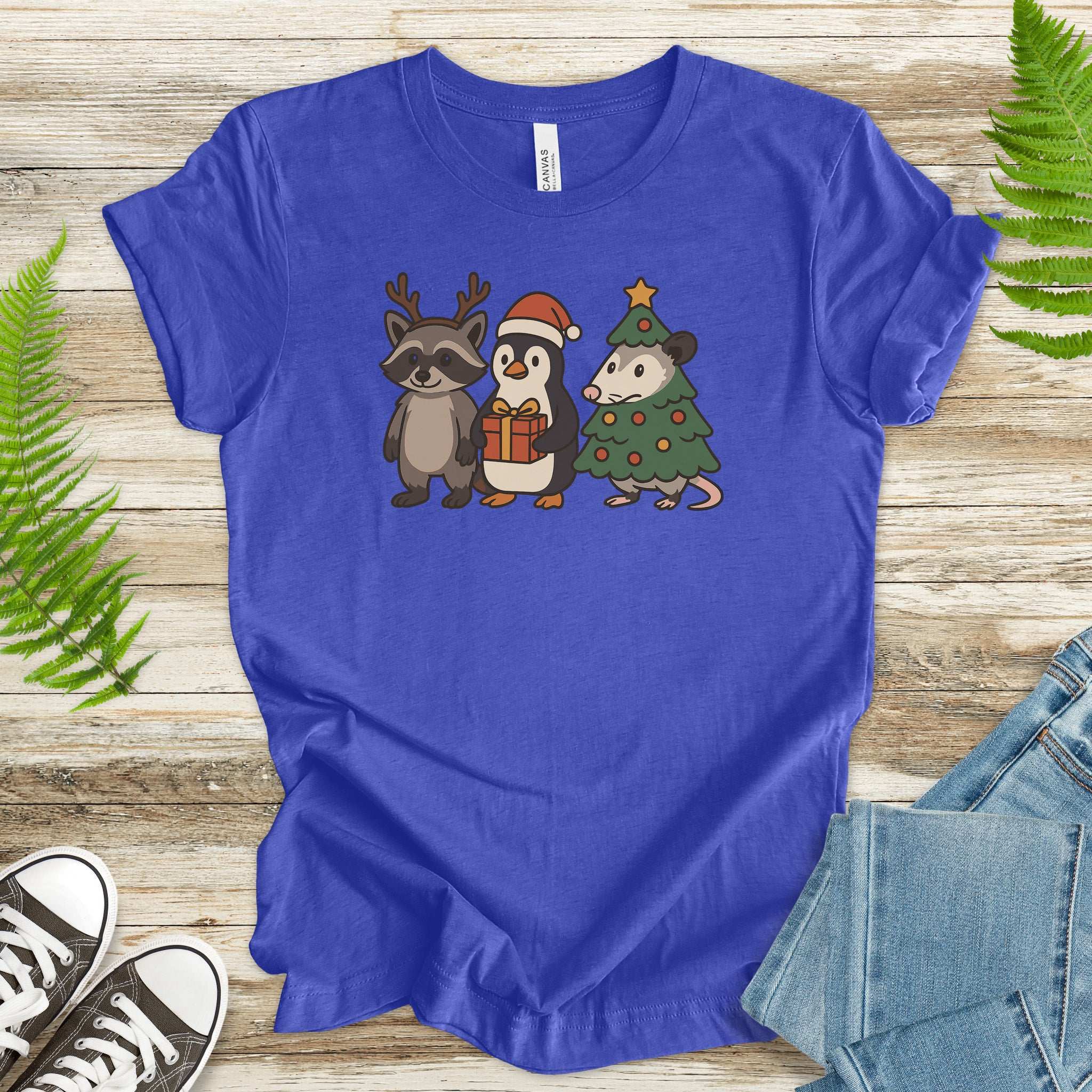 Christmas Critters T-Shirt – Funny Raccoon, Penguin & Possum Tee