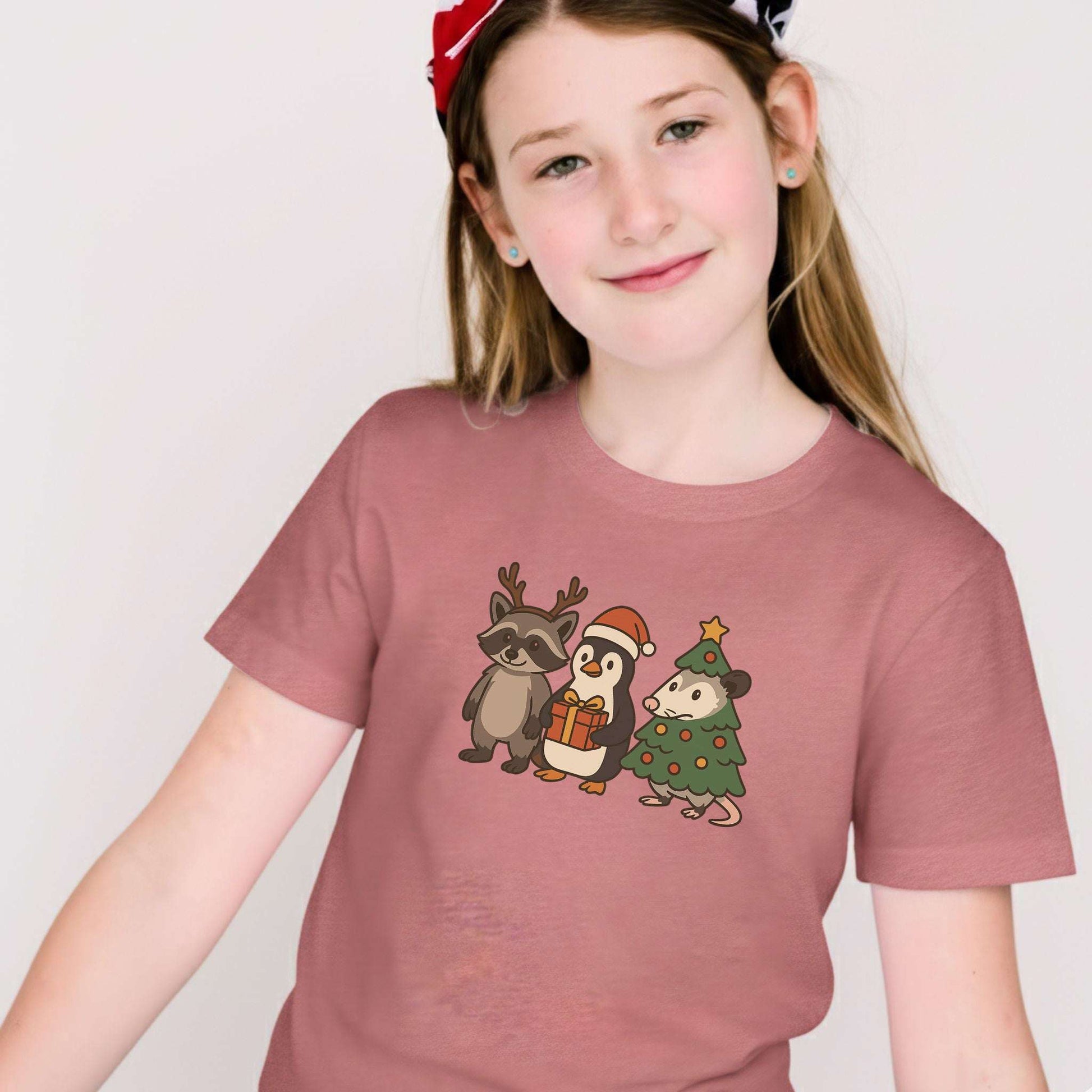 Christmas Critters Youth Tee – Funny Raccoon, Penguin & Possum Shirt