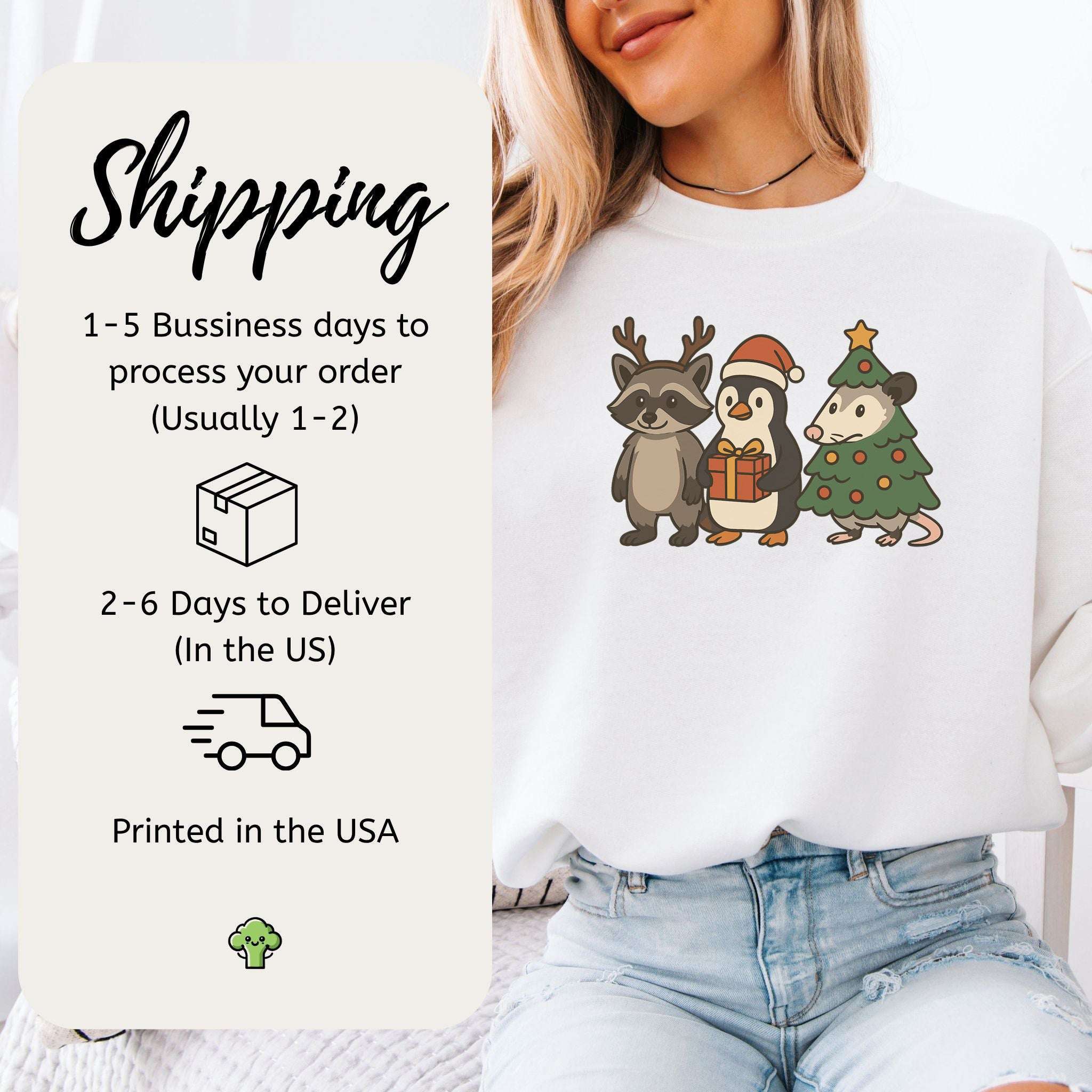 Christmas Critters Sweatshirt – Funny Raccoon, Penguin & Possum Chaos