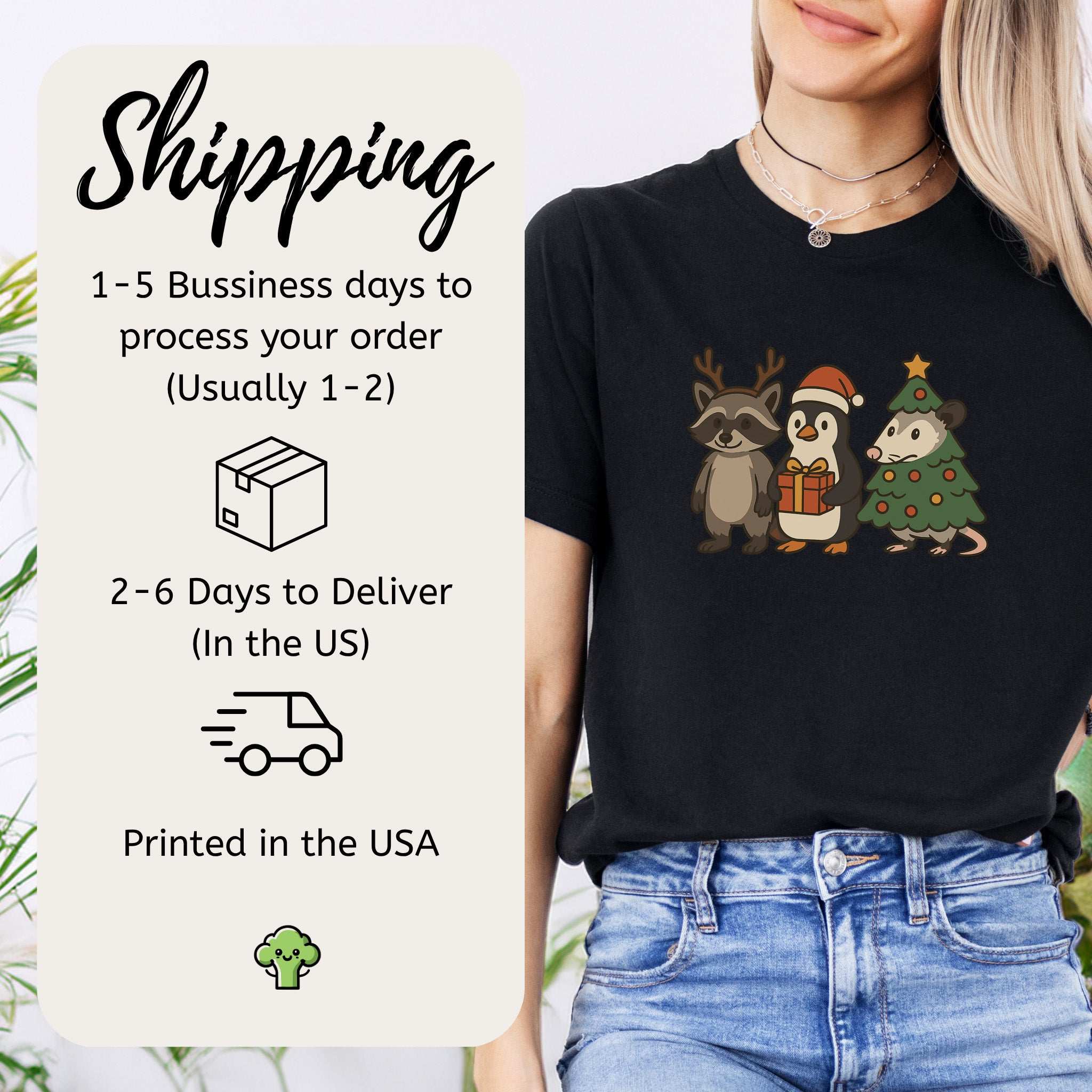 Christmas Critters T-Shirt – Funny Raccoon, Penguin & Possum Tee