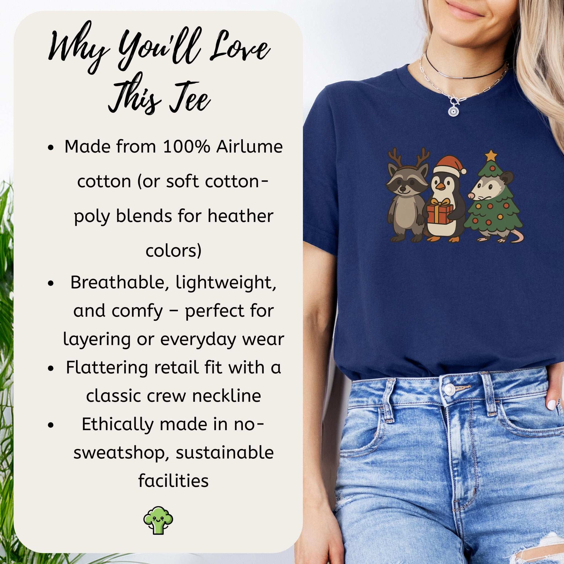 Christmas Critters T-Shirt – Funny Raccoon, Penguin & Possum Tee