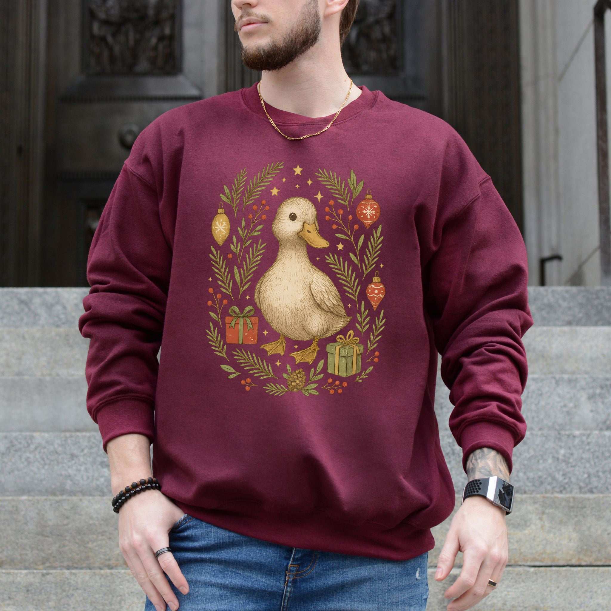 Christmas Duck Sweatshirt – Cute Holiday Bird Lovers Cozy Gift