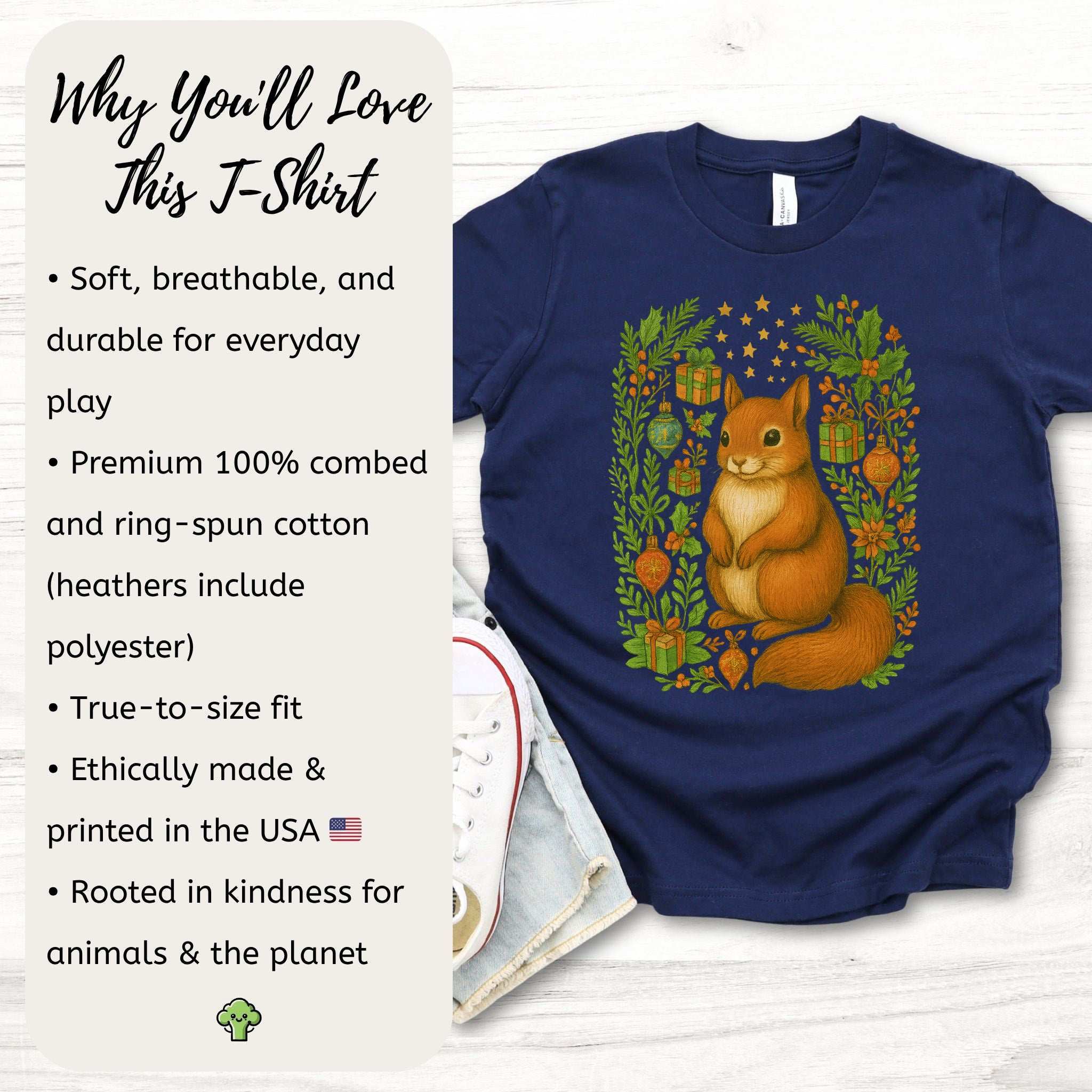 Christmas Squirrel Youth Tee – Cute Woodland Holiday Animal Shirt