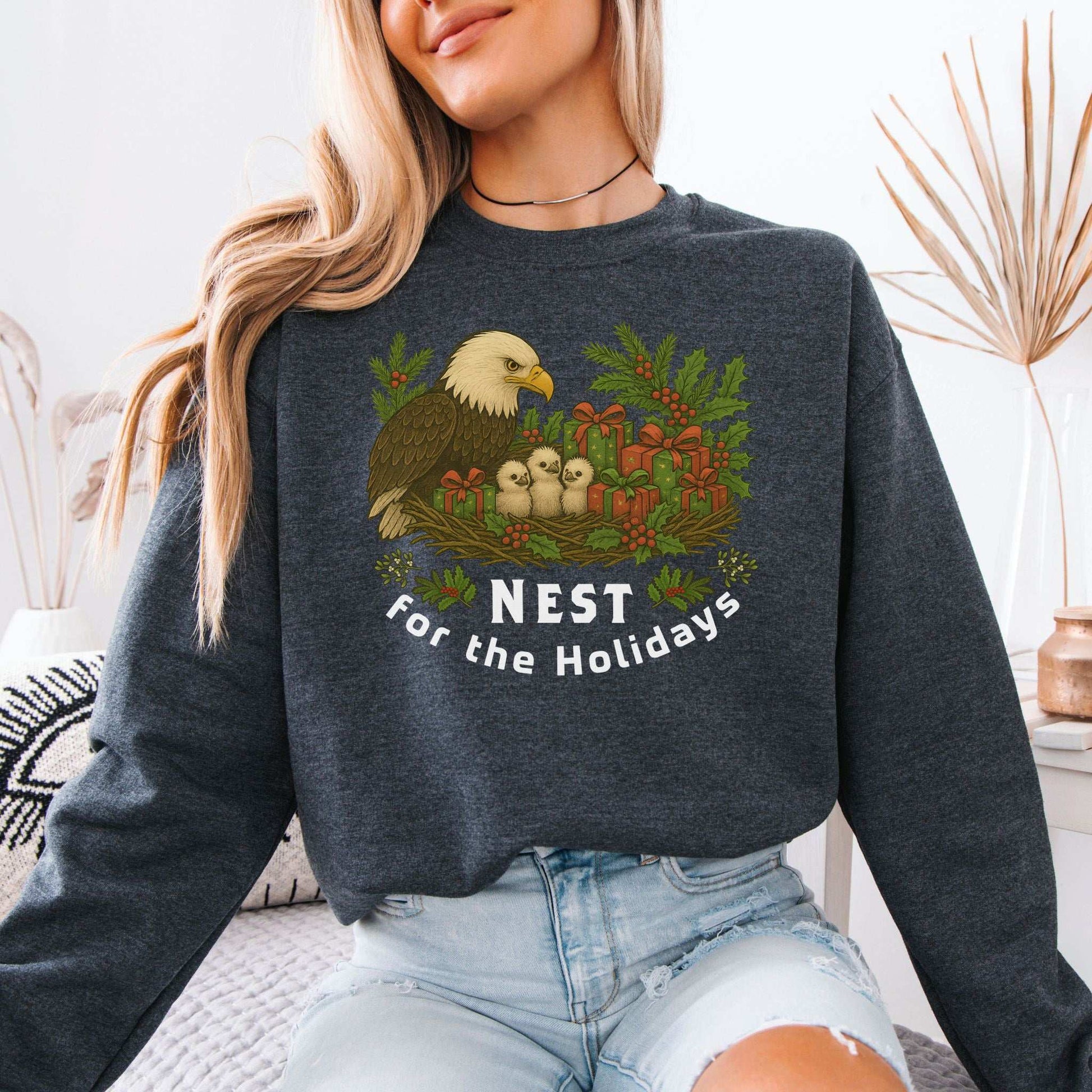 Nest for the Holidays Sweatshirt – Funny Bald Eagle Christmas Cozy