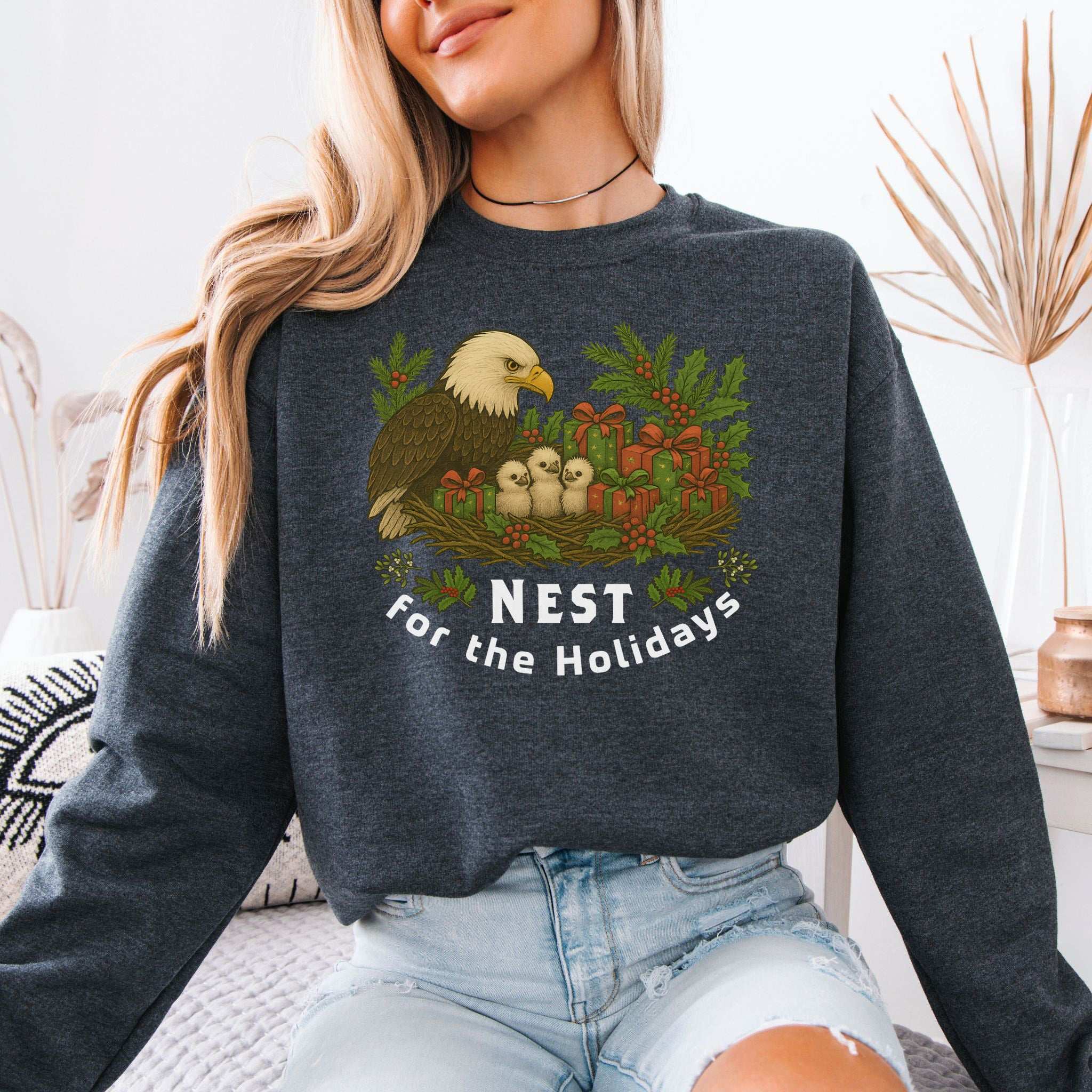 Nest for the Holidays Sweatshirt – Funny Bald Eagle Christmas Cozy