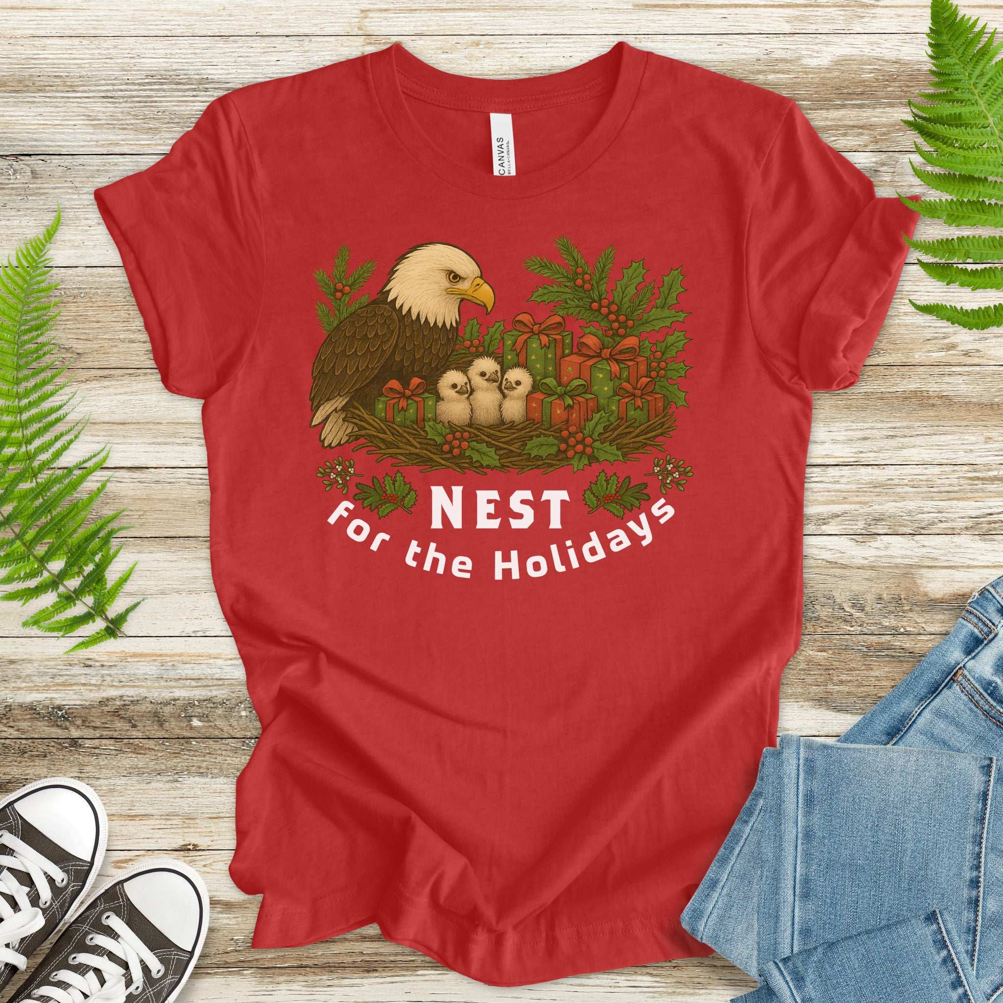 Nest for the Holidays T-Shirt – Funny Bald Eagle Christmas Tee