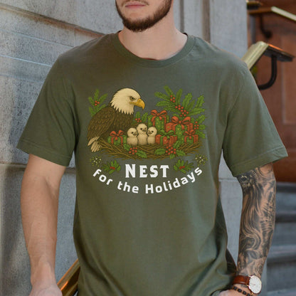 Nest for the Holidays T-Shirt – Funny Bald Eagle Christmas Tee