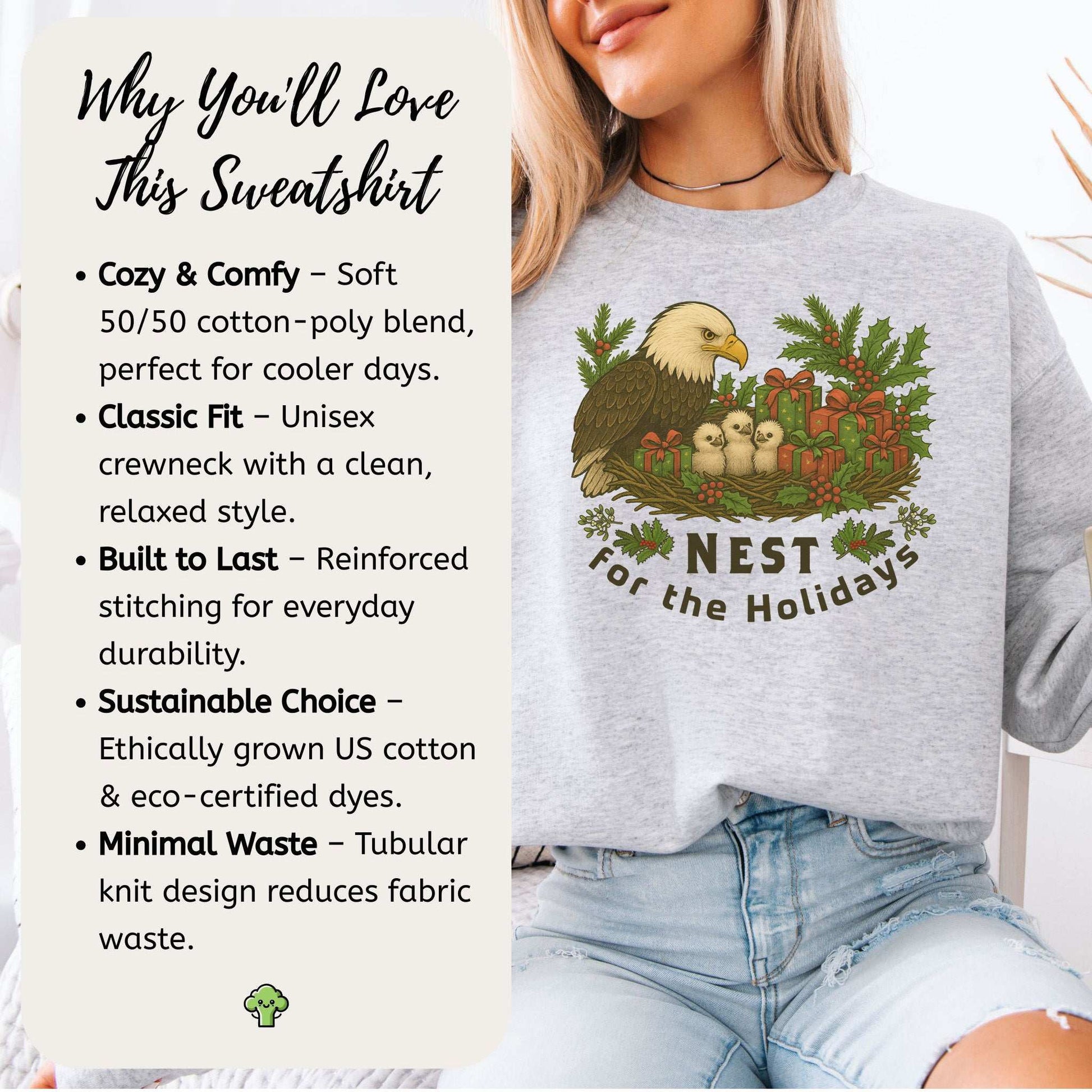 Nest for the Holidays Sweatshirt – Funny Bald Eagle Christmas Cozy