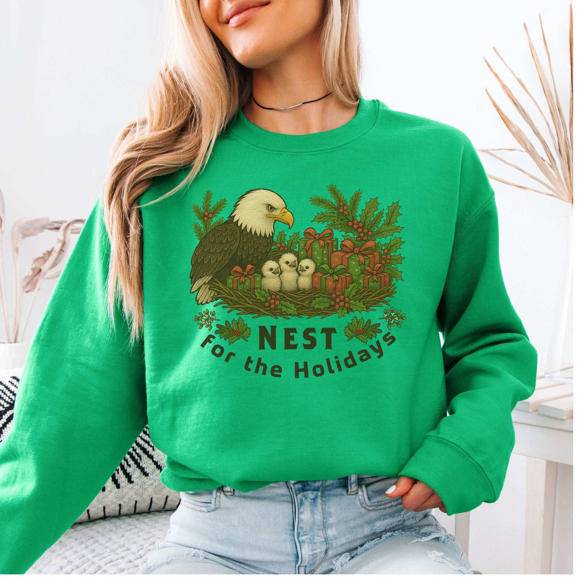 Nest for the Holidays Sweatshirt – Funny Bald Eagle Christmas Cozy