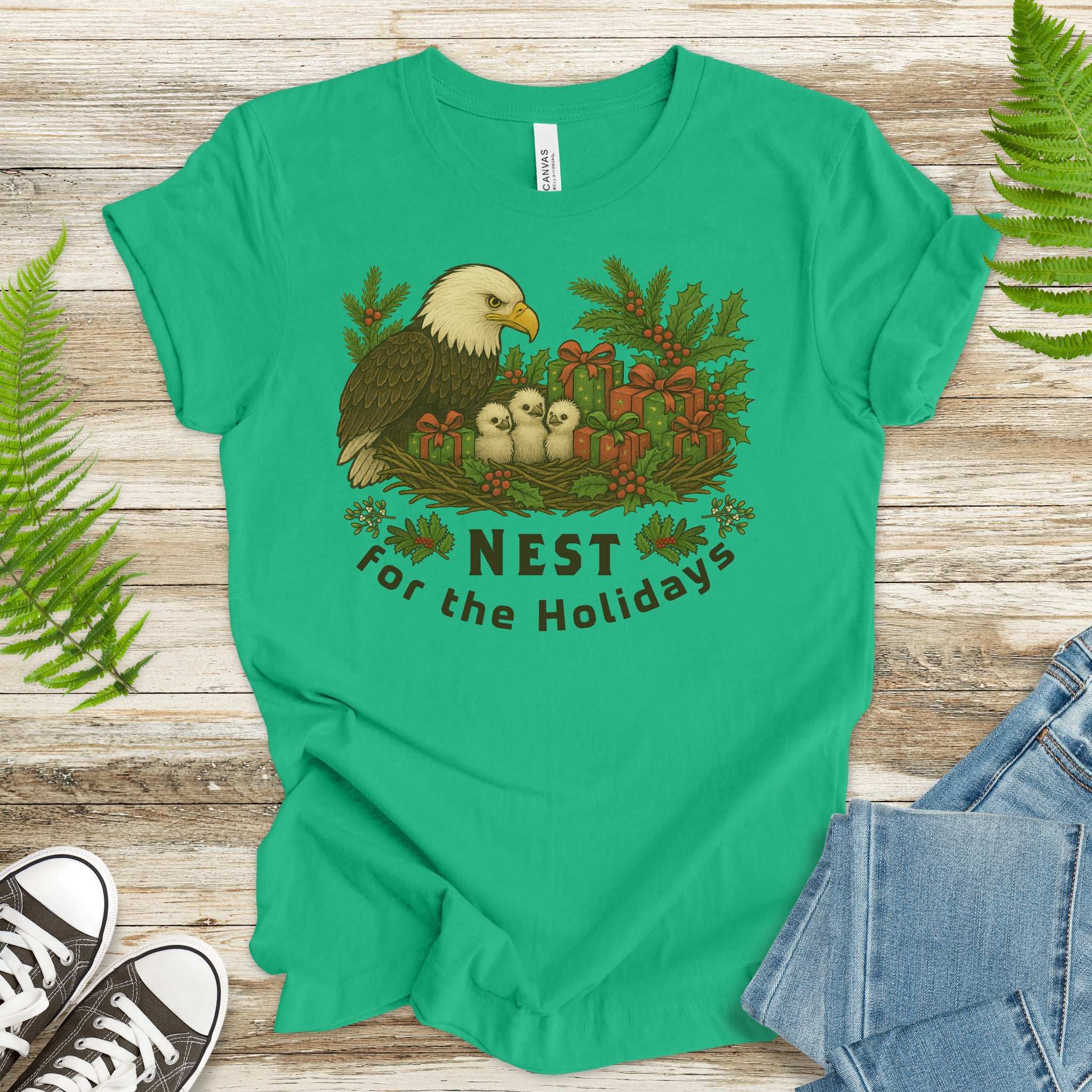 Nest for the Holidays T-Shirt – Funny Bald Eagle Christmas Tee