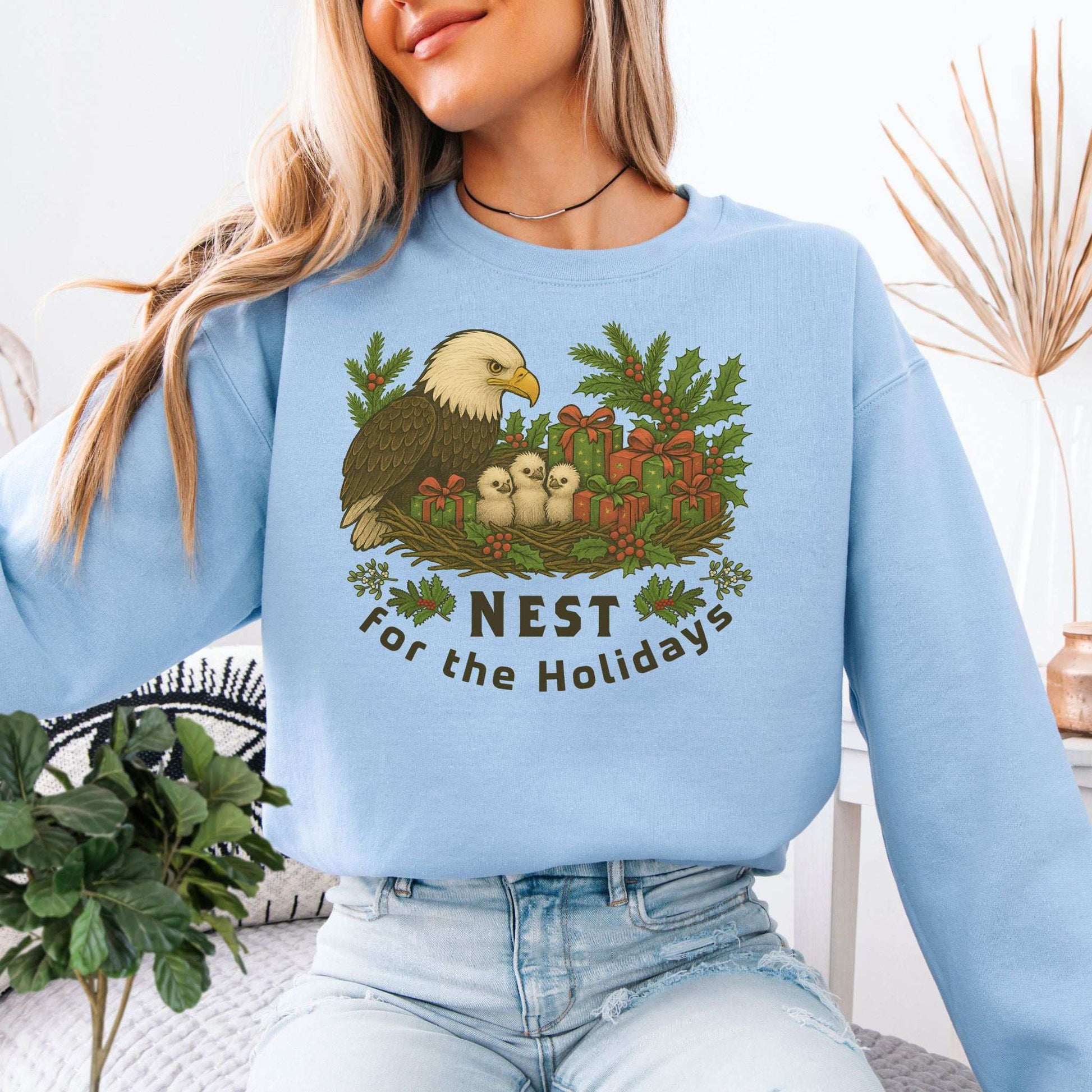 Nest for the Holidays Sweatshirt – Funny Bald Eagle Christmas Cozy