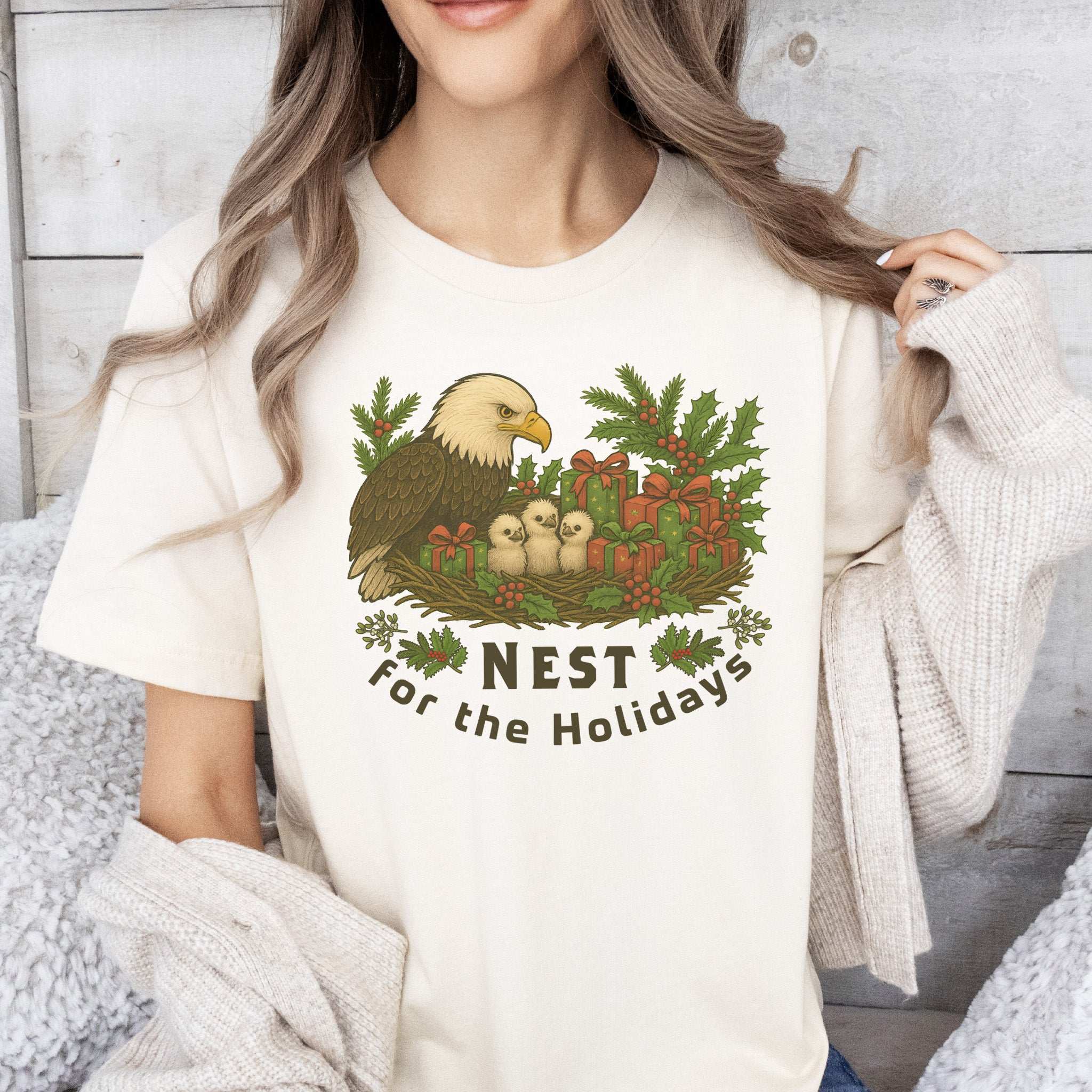 Nest for the Holidays T-Shirt – Funny Bald Eagle Christmas Tee
