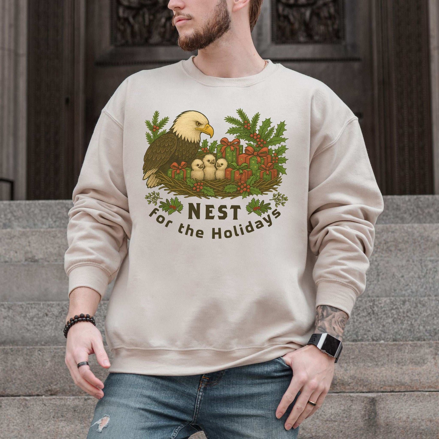 Nest for the Holidays Sweatshirt – Funny Bald Eagle Christmas Cozy