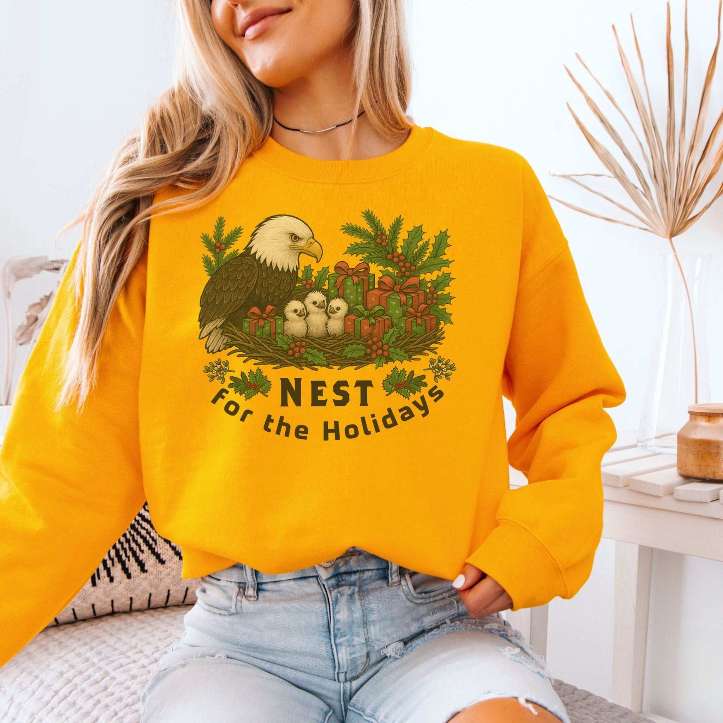 Nest for the Holidays Sweatshirt – Funny Bald Eagle Christmas Cozy