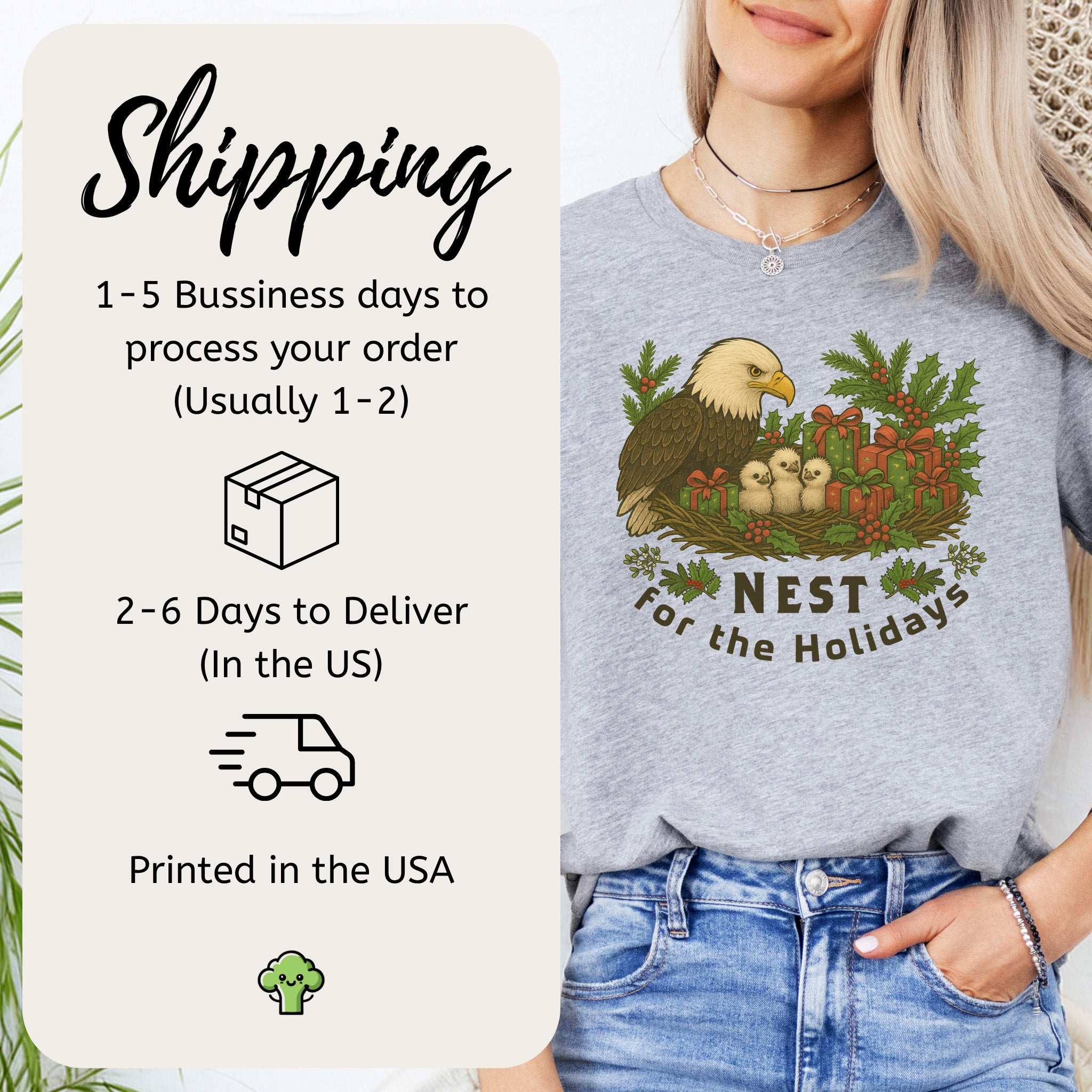 Nest for the Holidays T-Shirt – Funny Bald Eagle Christmas Tee