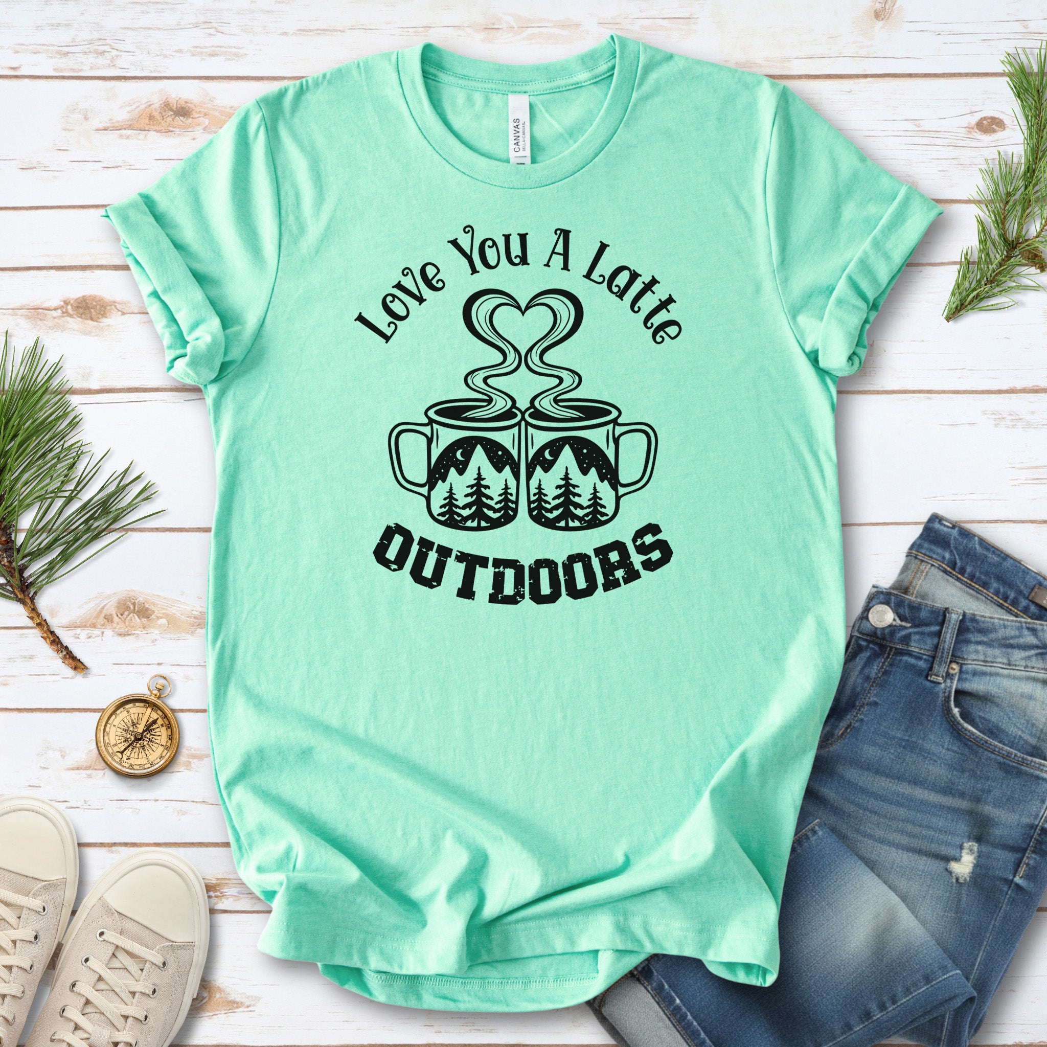Love You A Latte Outdoors – Coffee Lover Camping Valentine Shirt